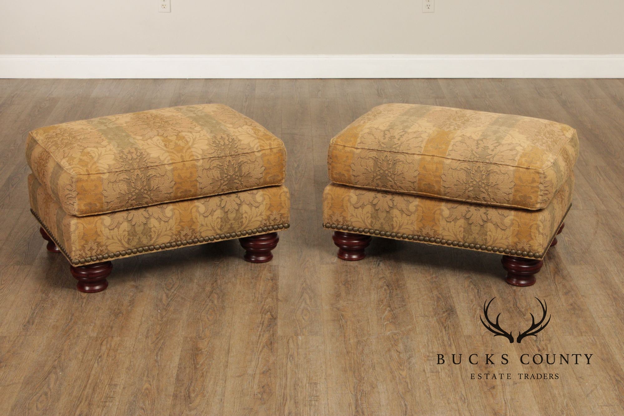 Thomasville Traditional Style Pair of Upholstered Ottomans