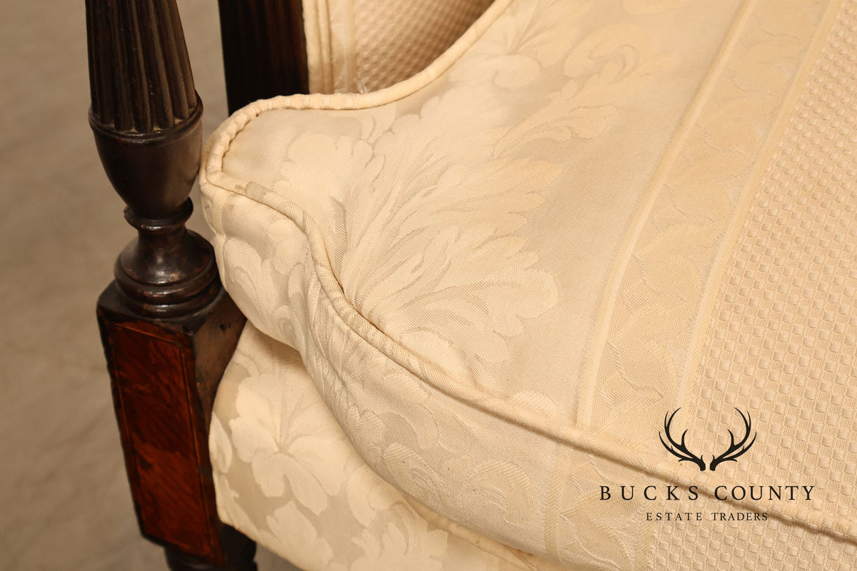 Antique Sheraton Style Mahogany Camelback Upholstered Sofa
