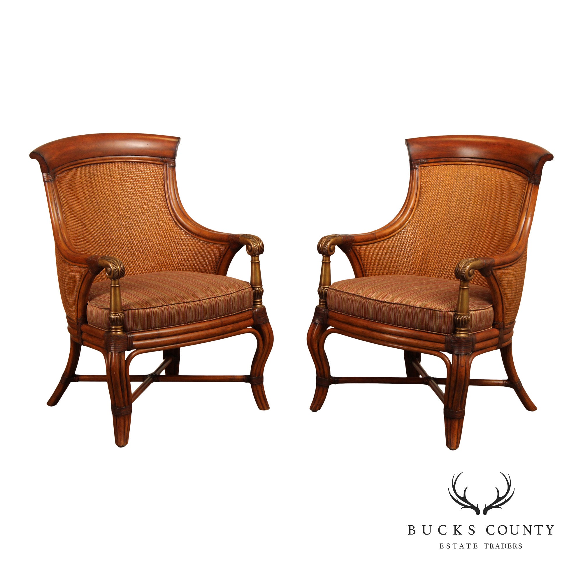 Ethan Allen British Colonial Style Pair of 'Bermuda' Armchairs