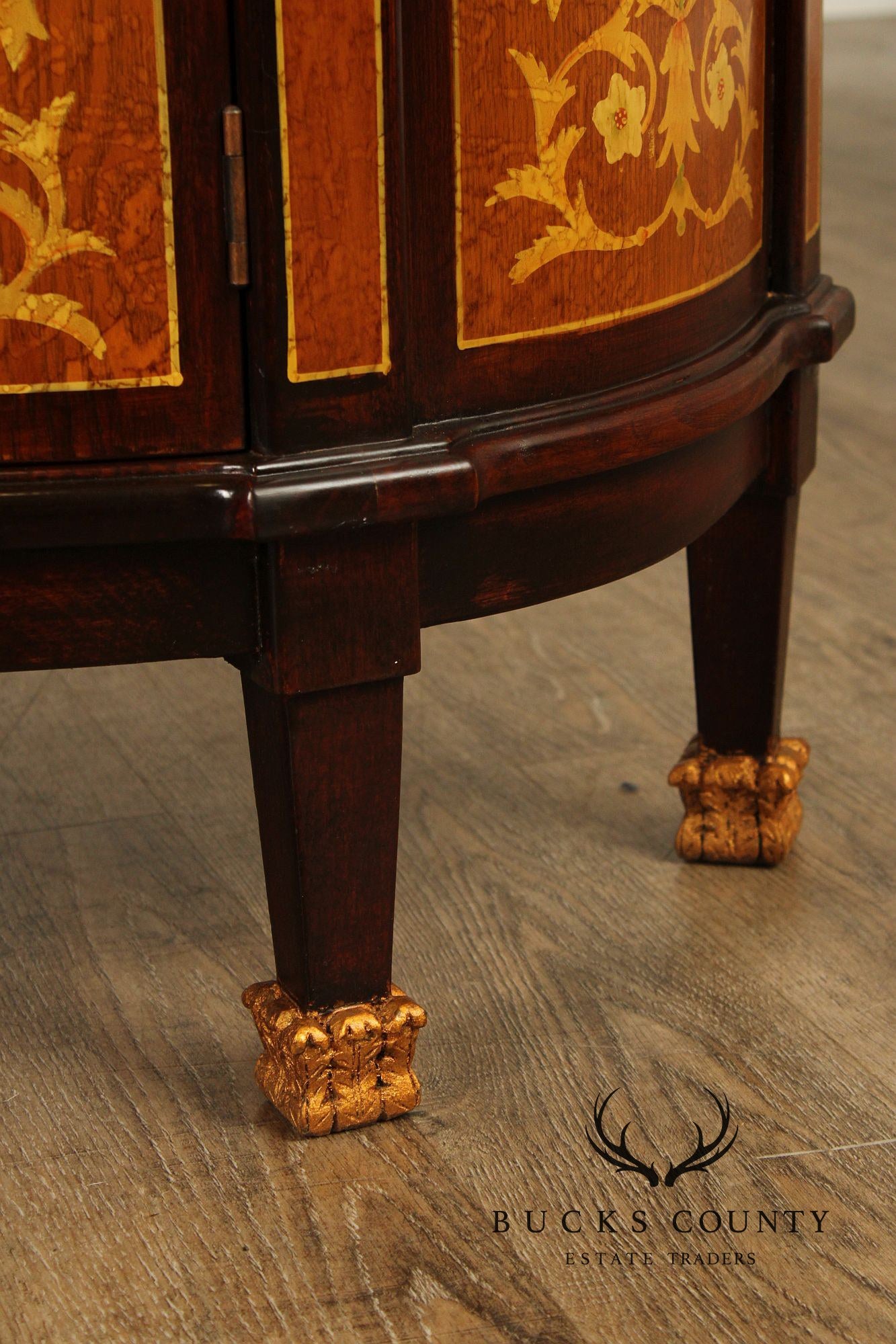 Italian Neoclassical Style Pair of Marquetry Demilune Commodes