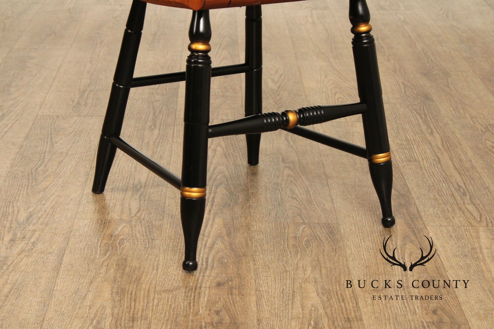 L. Hitchcock Vintage Set of Six Black and Gold Painted Dining Chairs