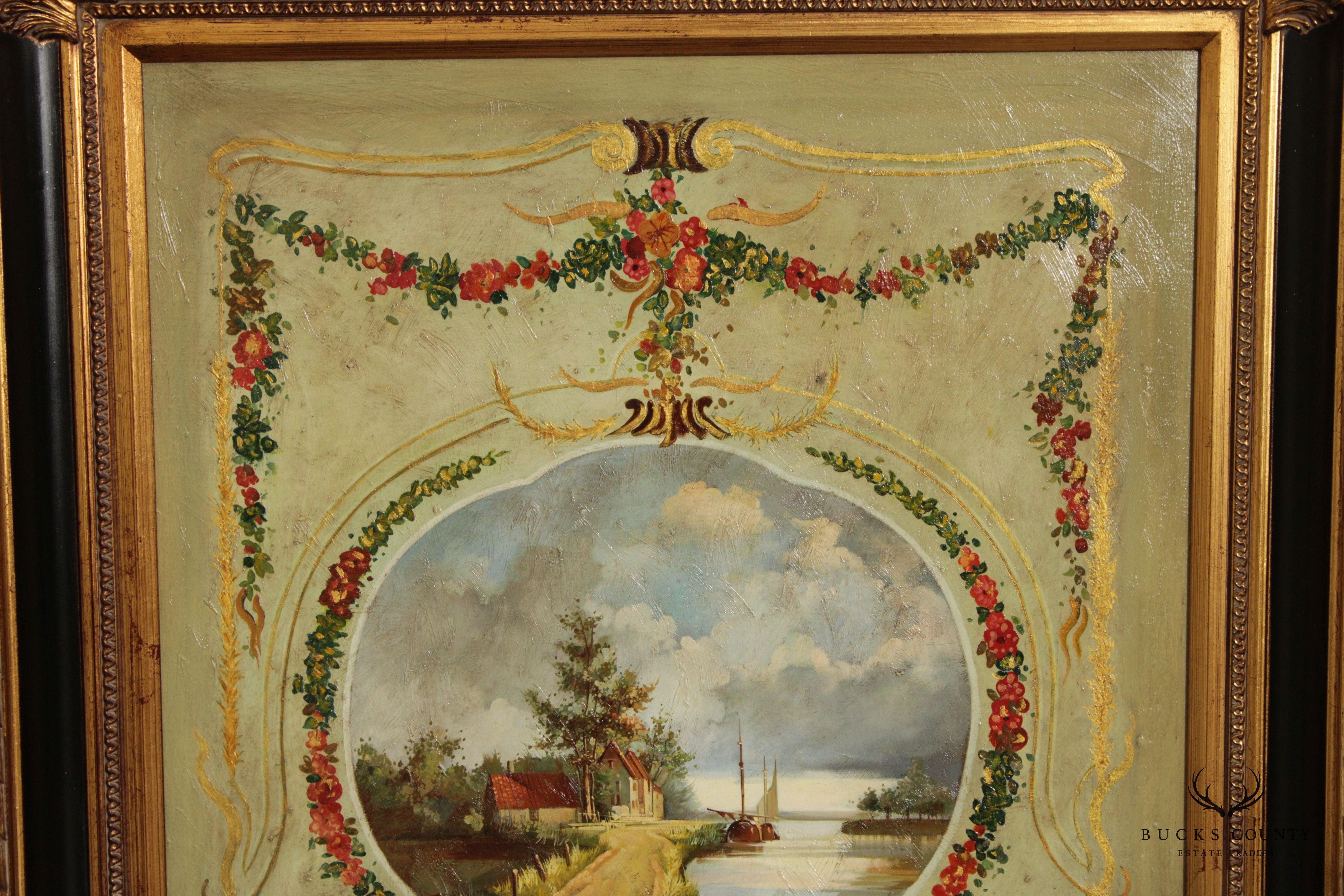 French Rococo Style Pair of Decorative Paintings