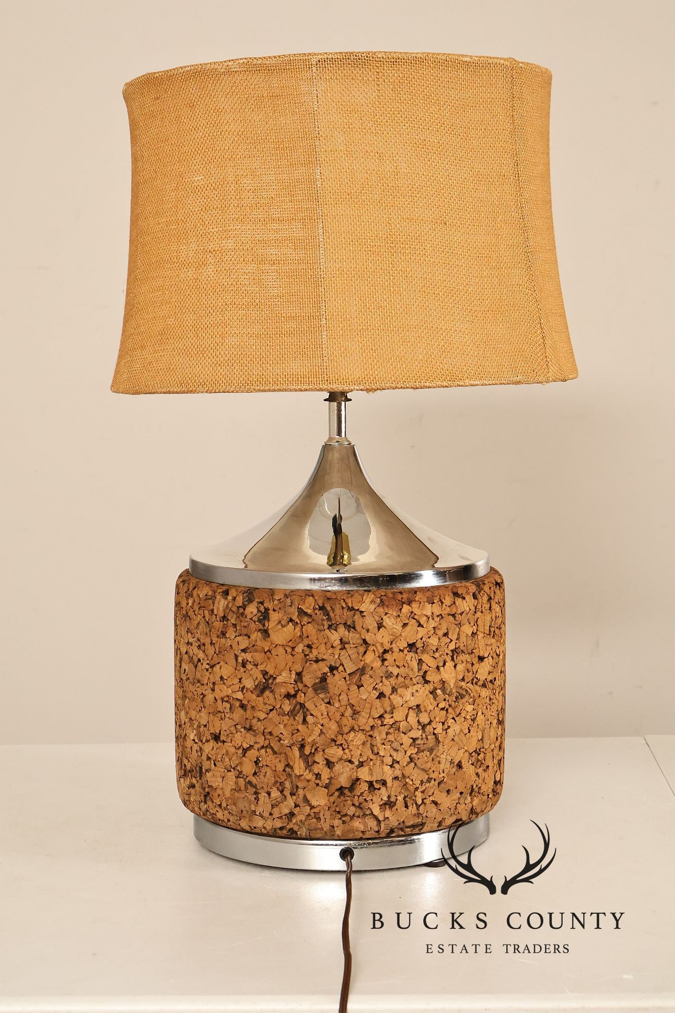 Leviton Mid Century Modern Pair of Cork Table Lamps