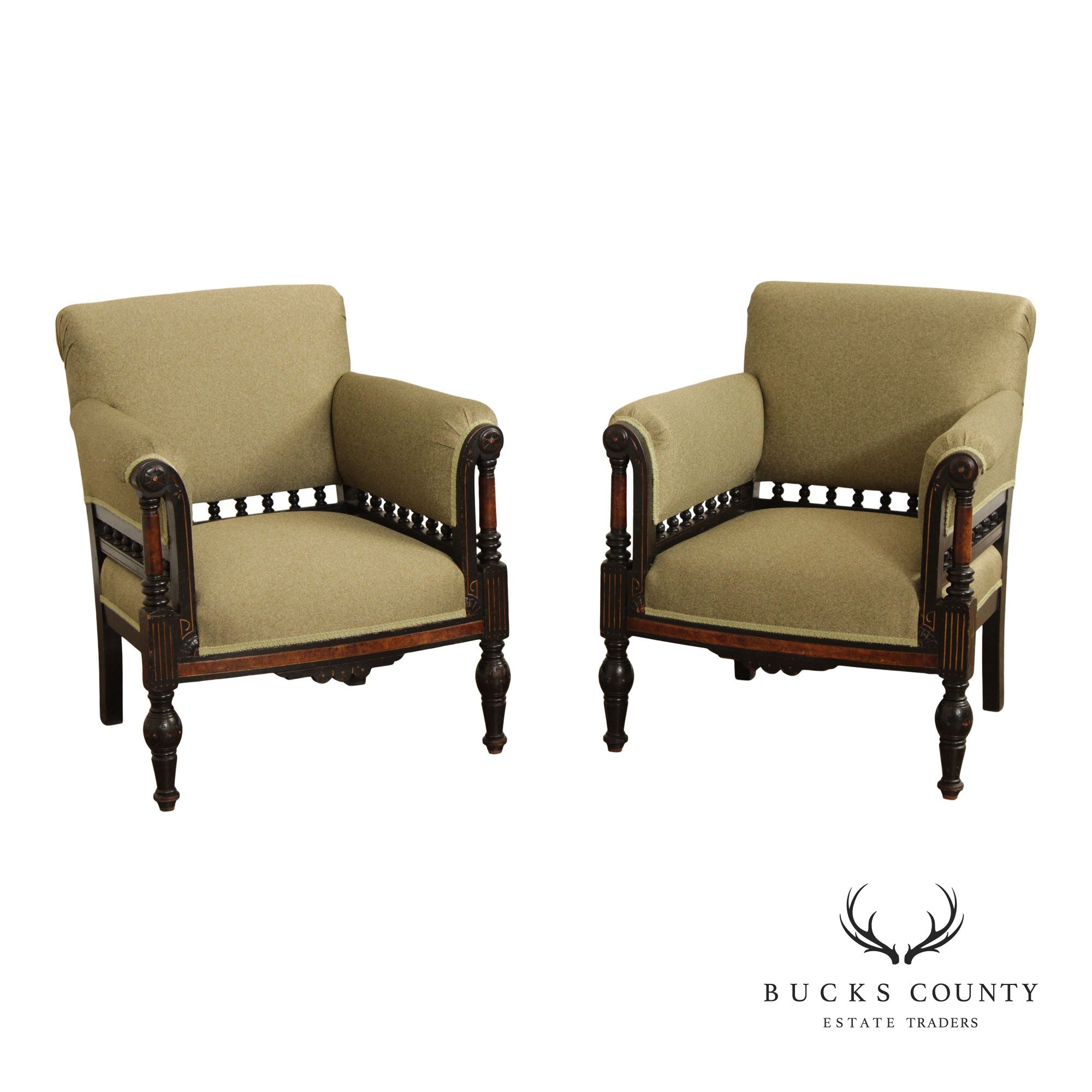 Victorian Eastlake Pair of Upholstered Armchairs