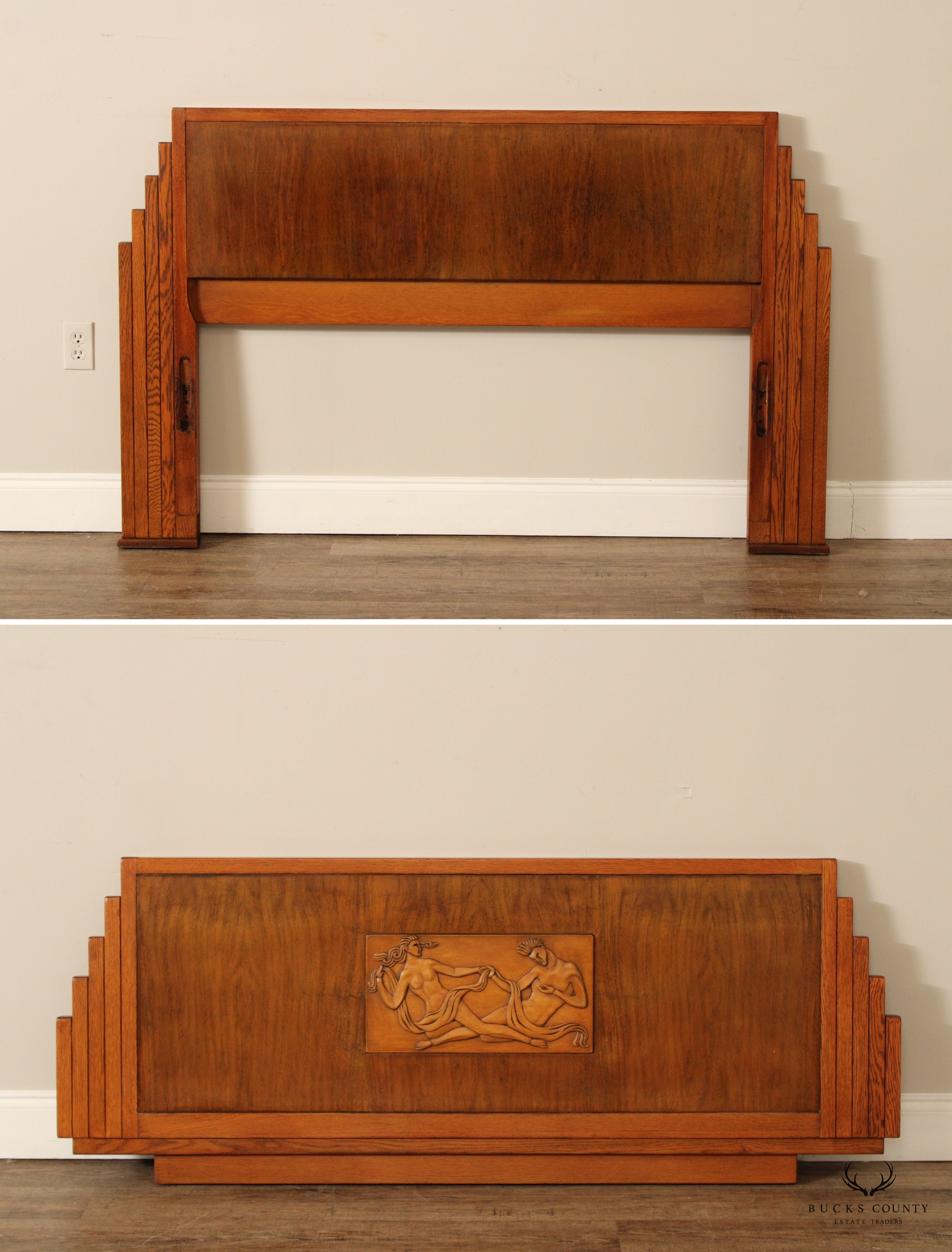 Grand Rapids Art Deco Period Queen Headboard And Footboard