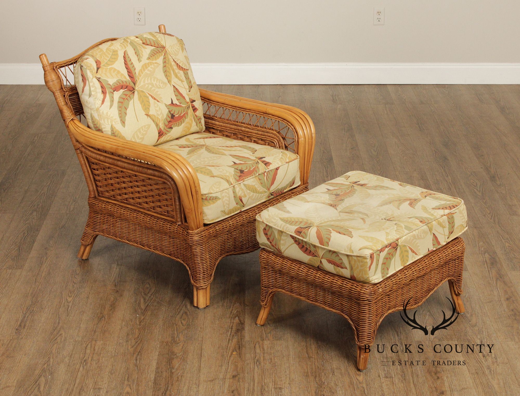 Braxton Culler Rattan and Wicker Lounge Chair and Ottoman