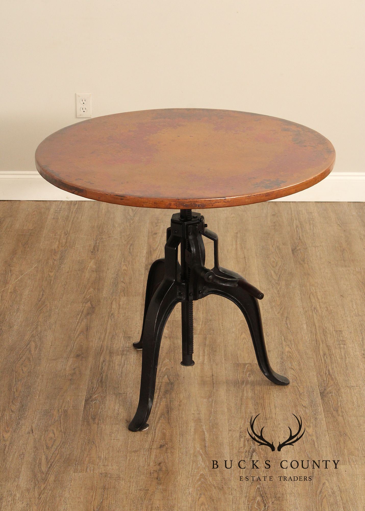 Industrial Style Cast Iron and Copper Top Pub Table