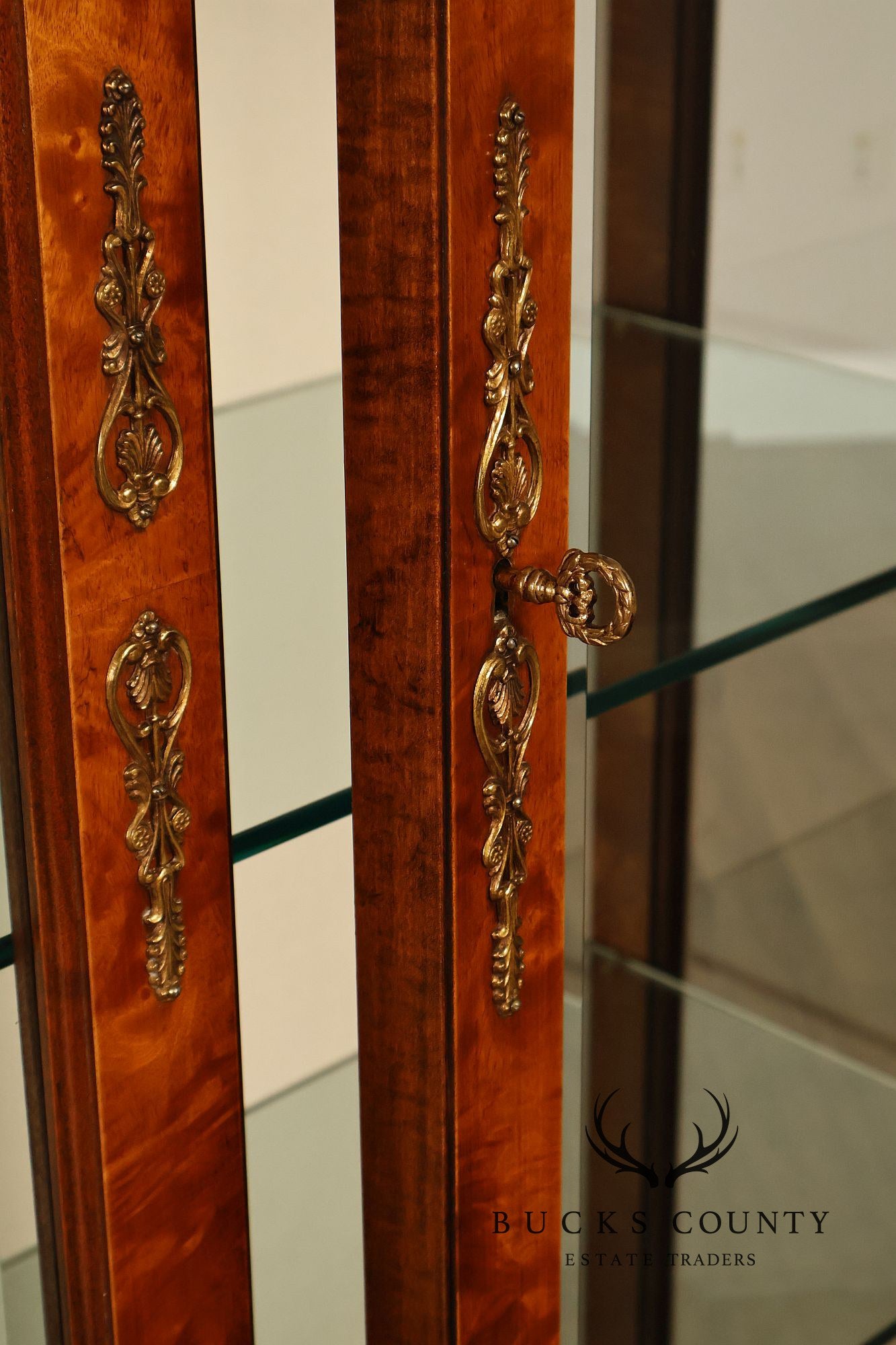 French Empire Style Burl Wood Vitrine Display Cabinet