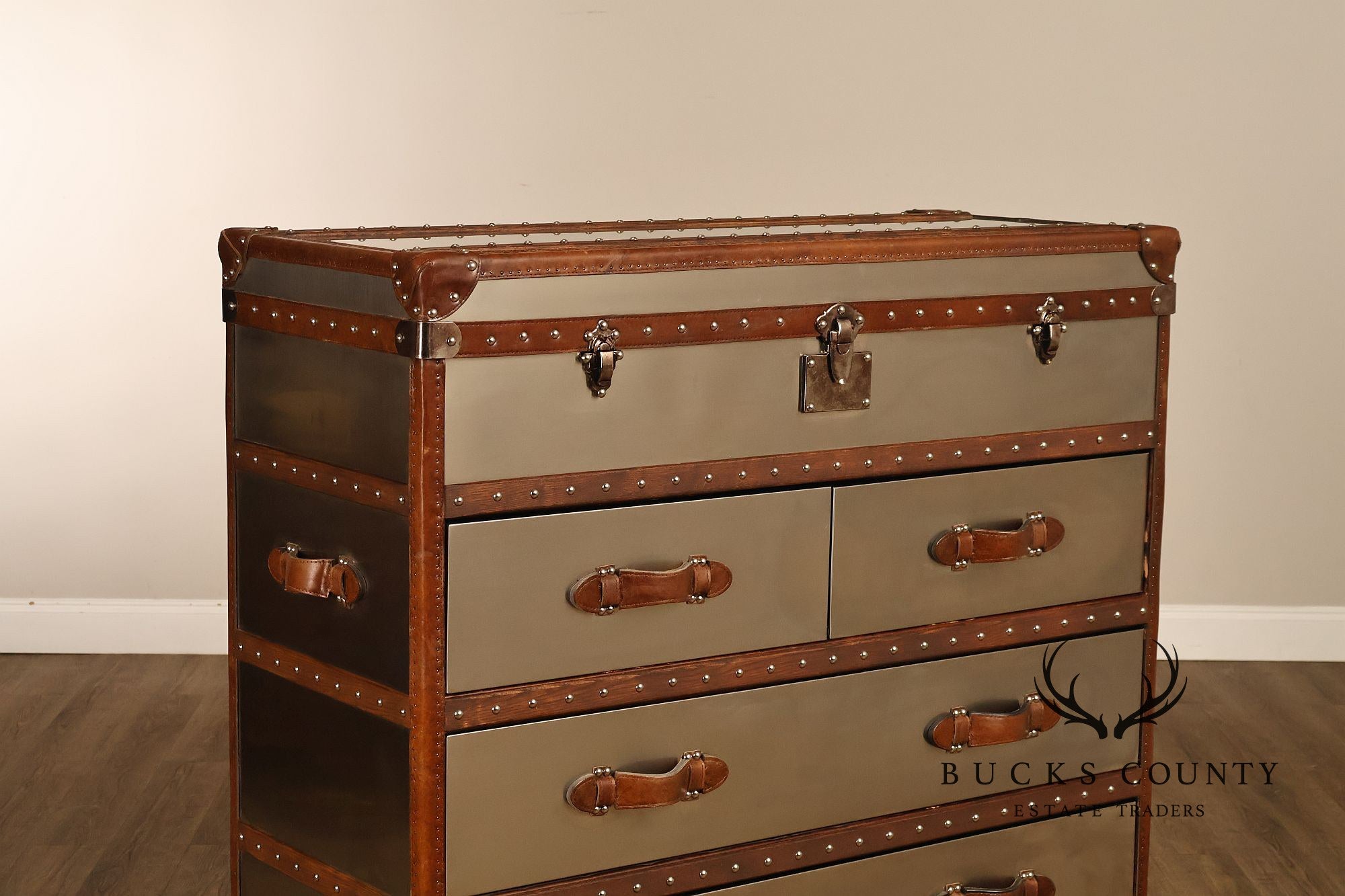 Restoration Hardware 'Mayfair' Steel and Leather Chest of Drawers