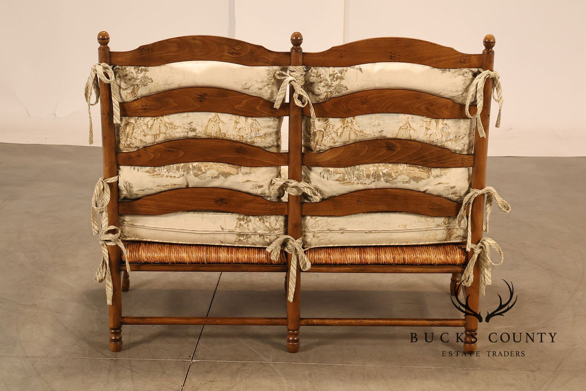 French Country Style Ladder Back Rush Seat Settee