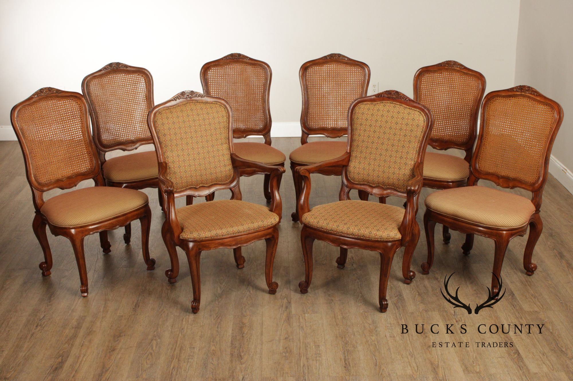 Century Furniture French Provincial Style Set of Eight Cane Back Dining Chairs