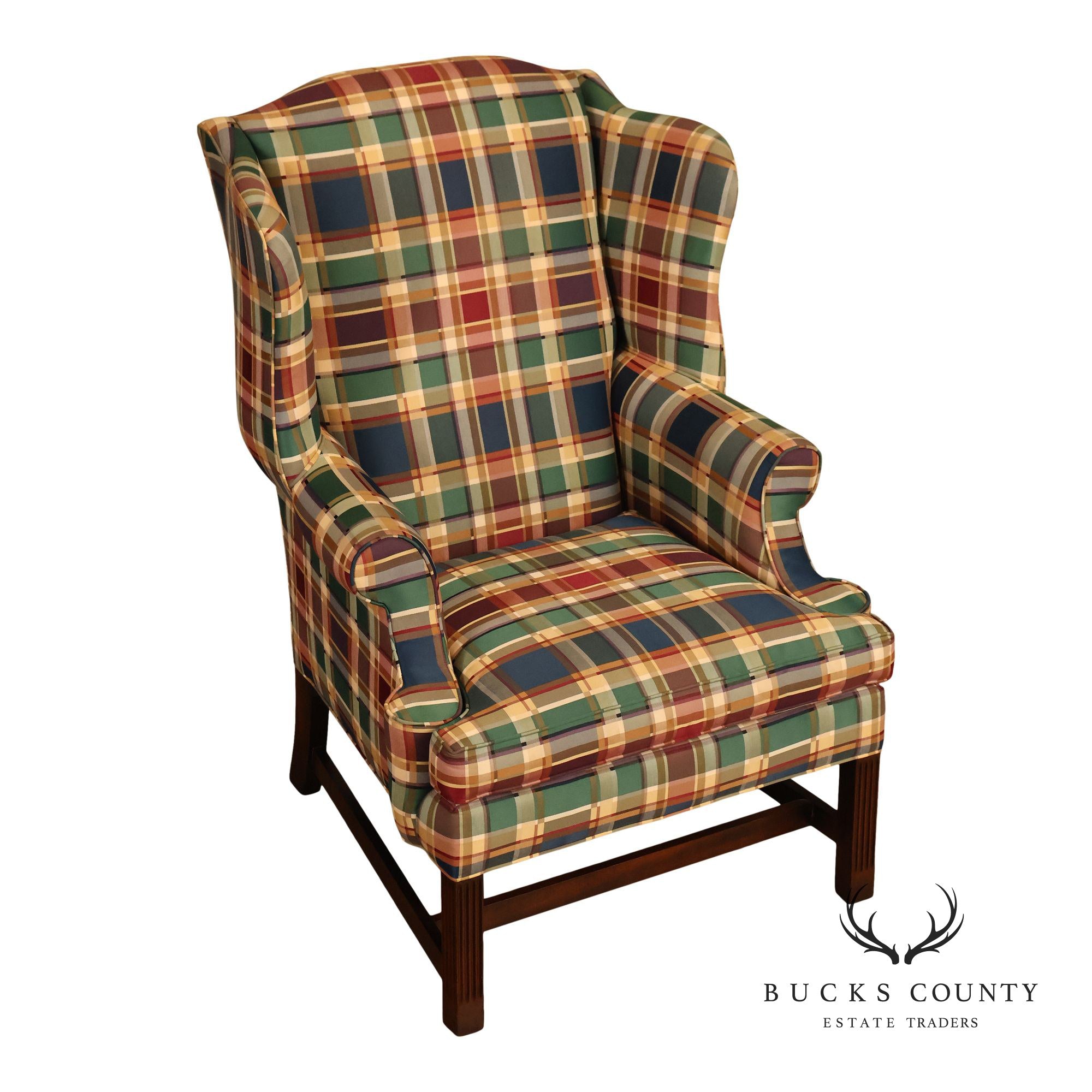 Henredon Custom Folio Collection Plaid Wingback Armchair
