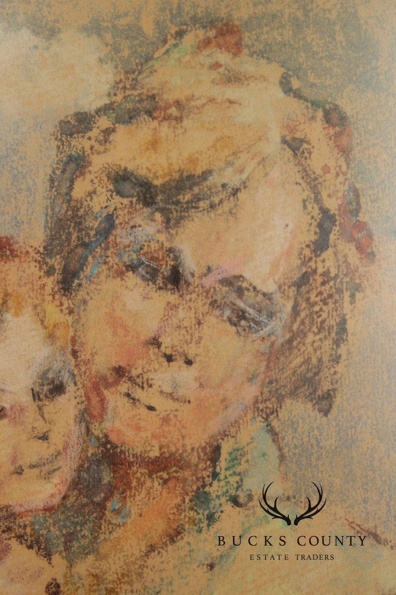 Edna Bass Impressionist Style Pastel Painting, 'Maternité'