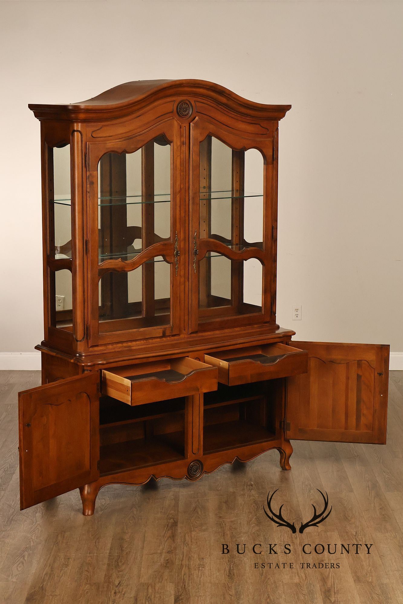 Ethan Allen French Country Two Piece China Cabinet