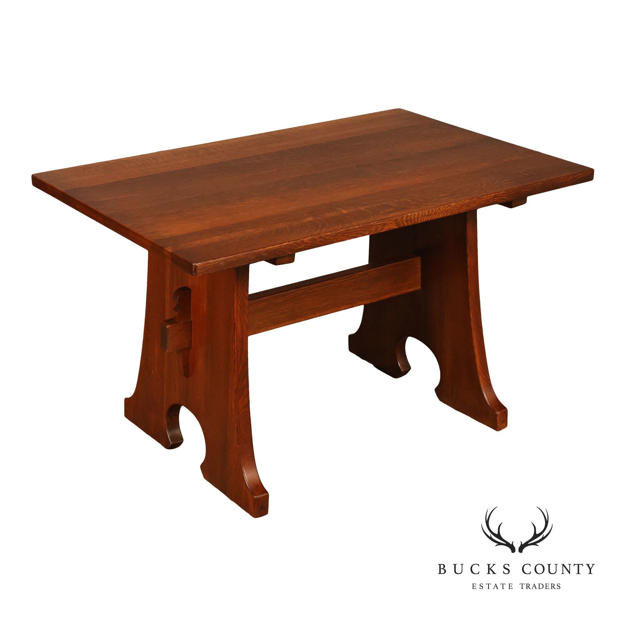 Antique  L & JG Stickley Trestle Table Mousehole