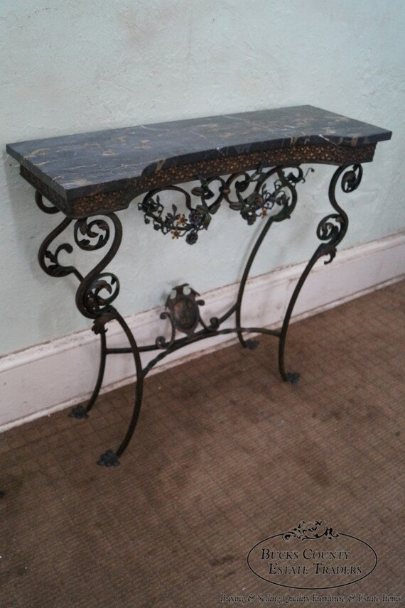 Marble & Cast Iron Console Table w/ Mirror Oscar Bach