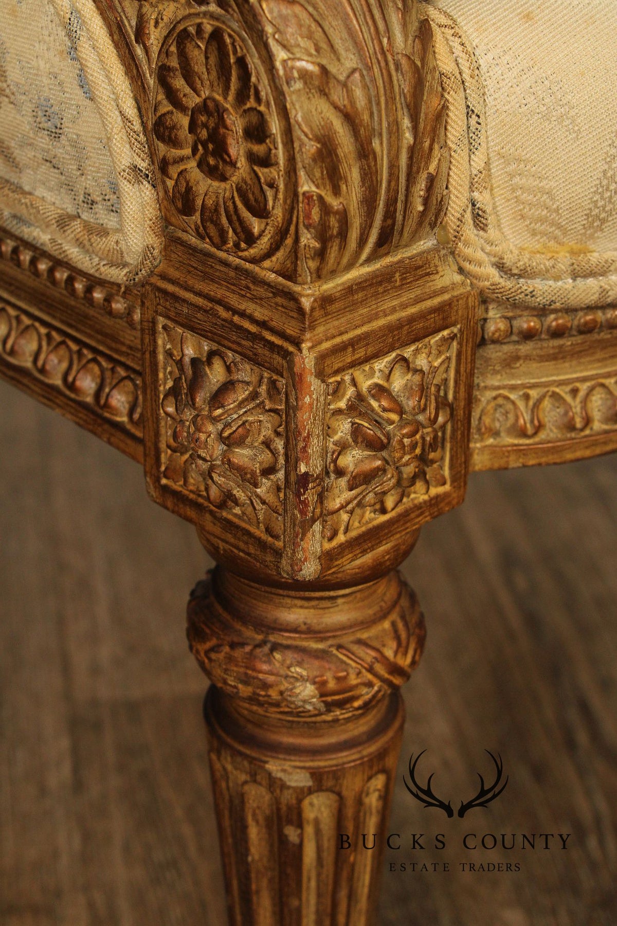 Antique French Louis XVI Style Giltwood Bergère Chair