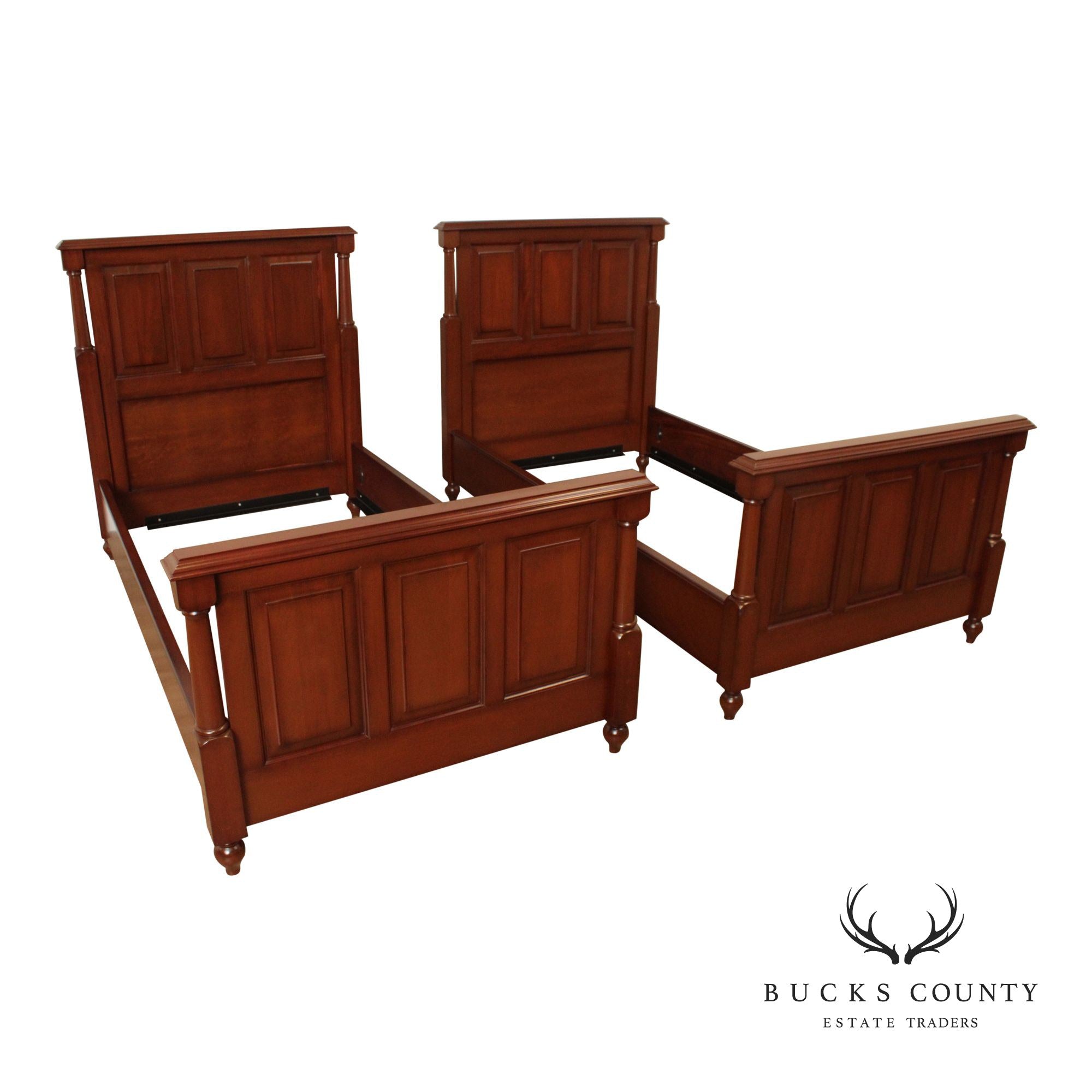 Quality Pair of Mahogany Raised Panel Twin Beds