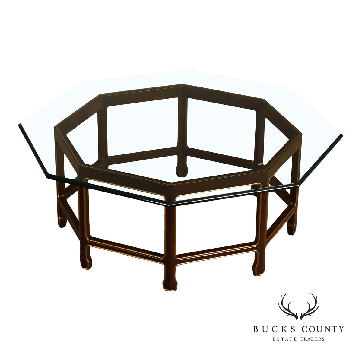 Asian Style Glass Top Octagonal Coffee Table
