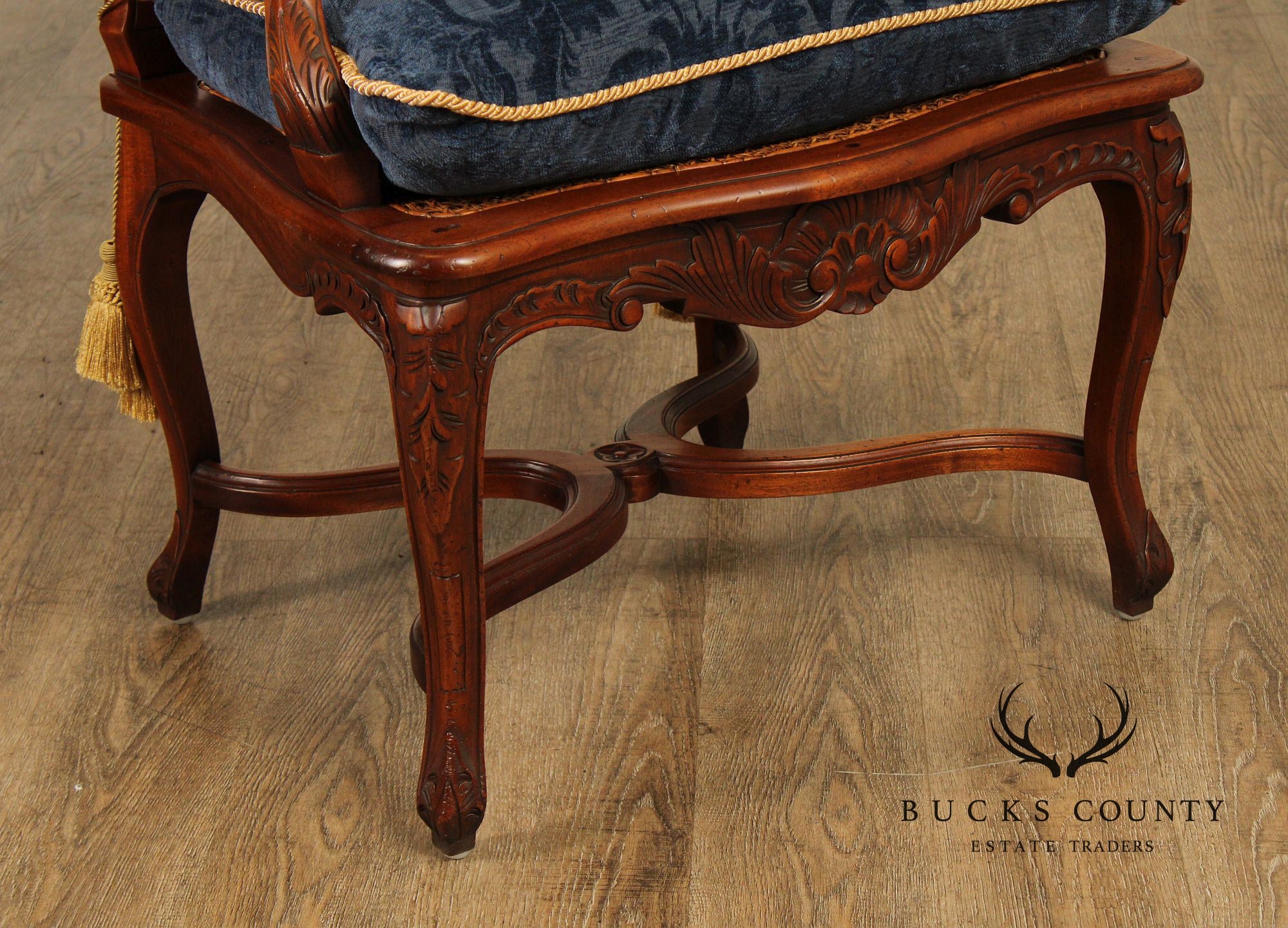 French Louis XV Style Carved Mahogany and Cane Armchair