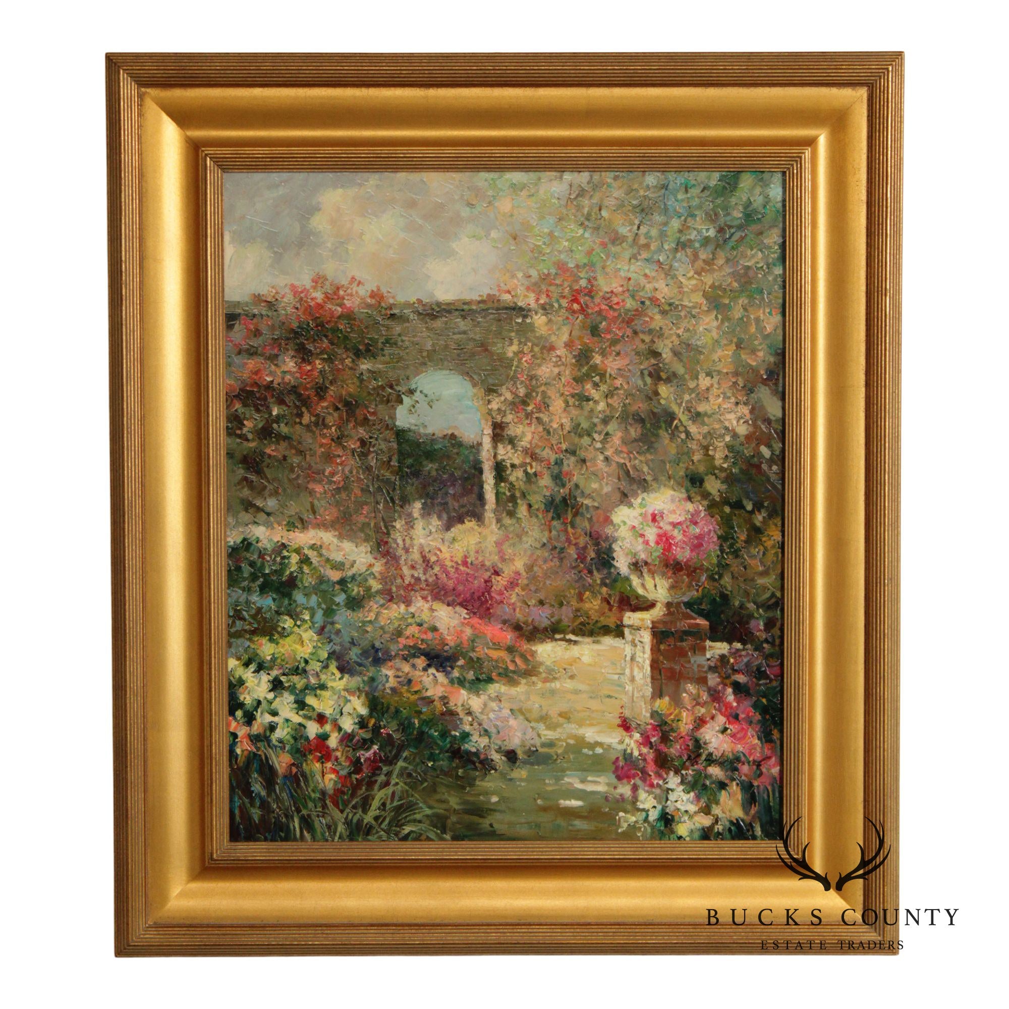 Impressionist Style Framed Impasto Oil Painting, Garden Path