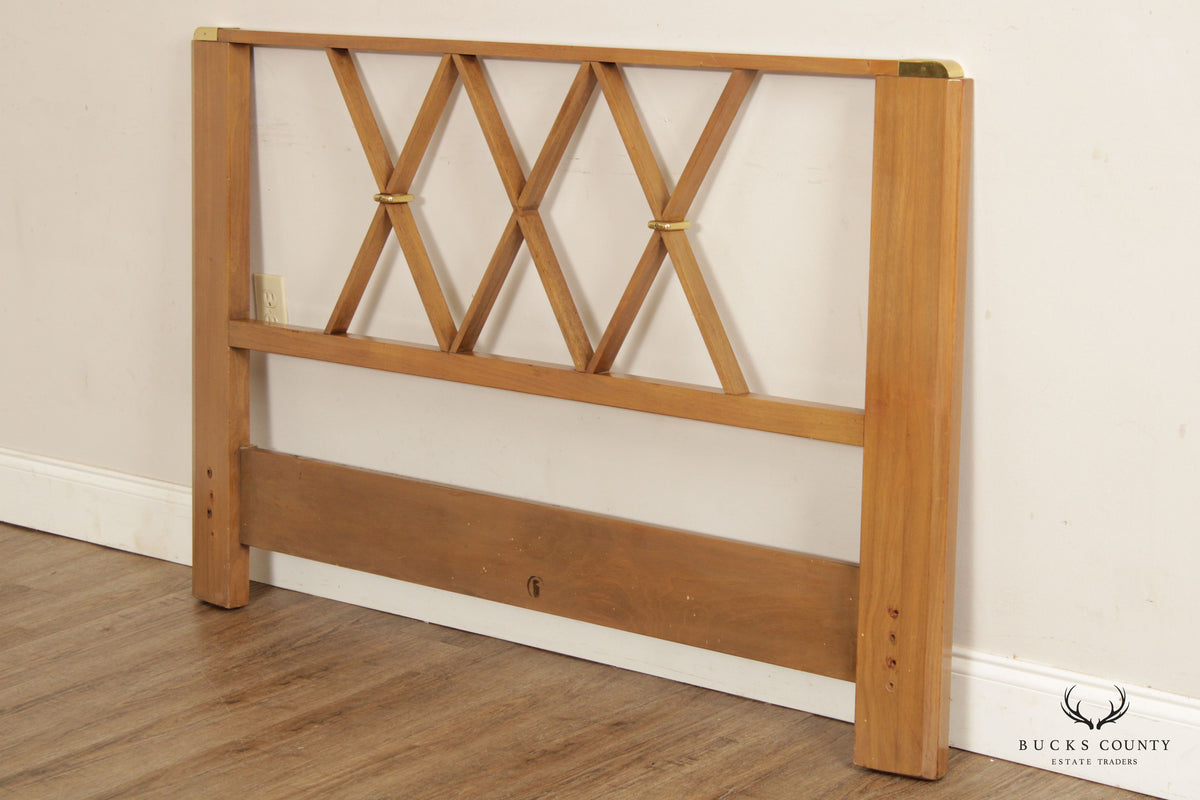 Paul Frankl Mid Century Modern Full Size Teak and Brass X-Back Headboard