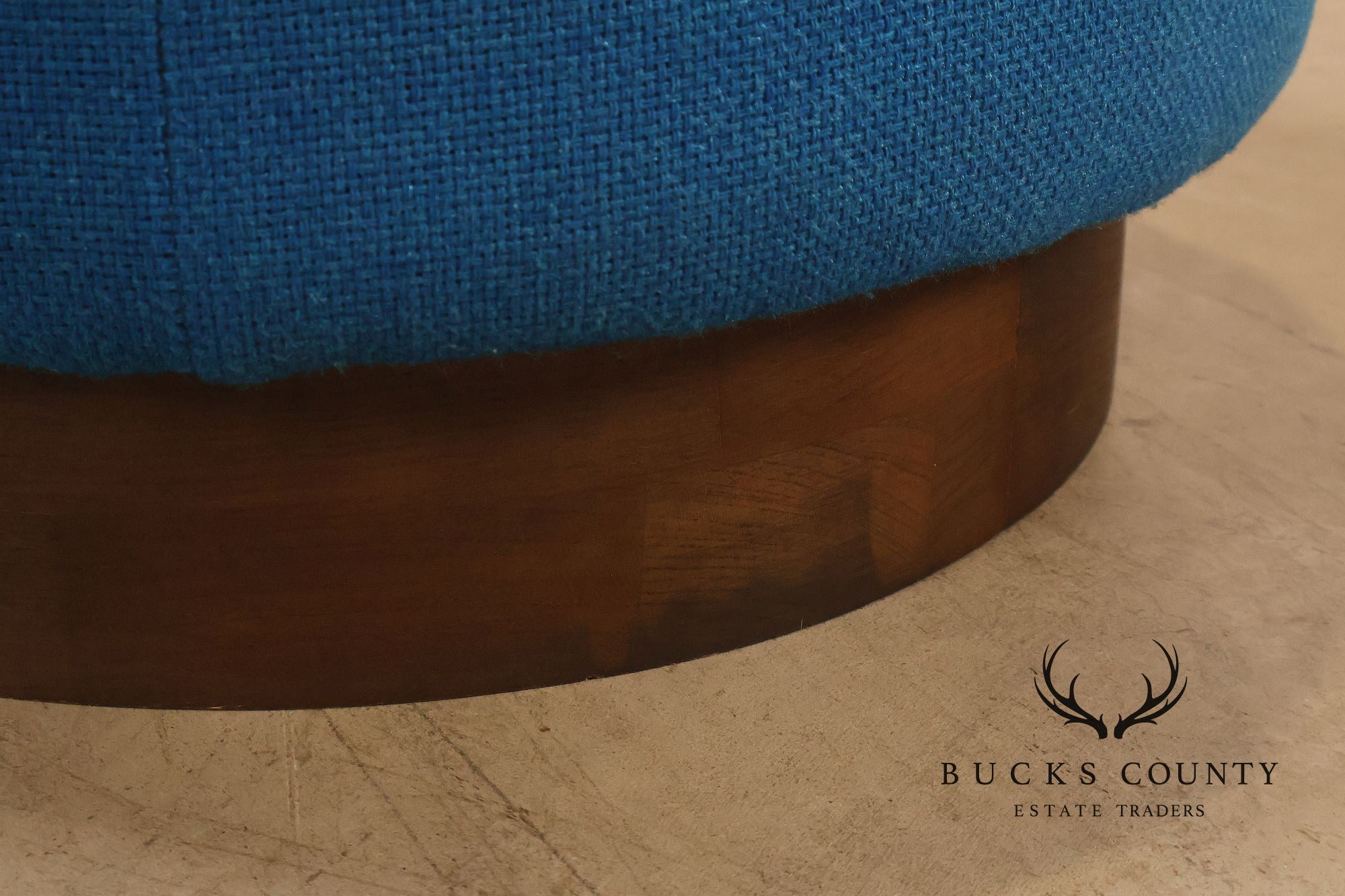 Vintage Schnadig Mid Century Modern Round Blue Upholstered Ottoman