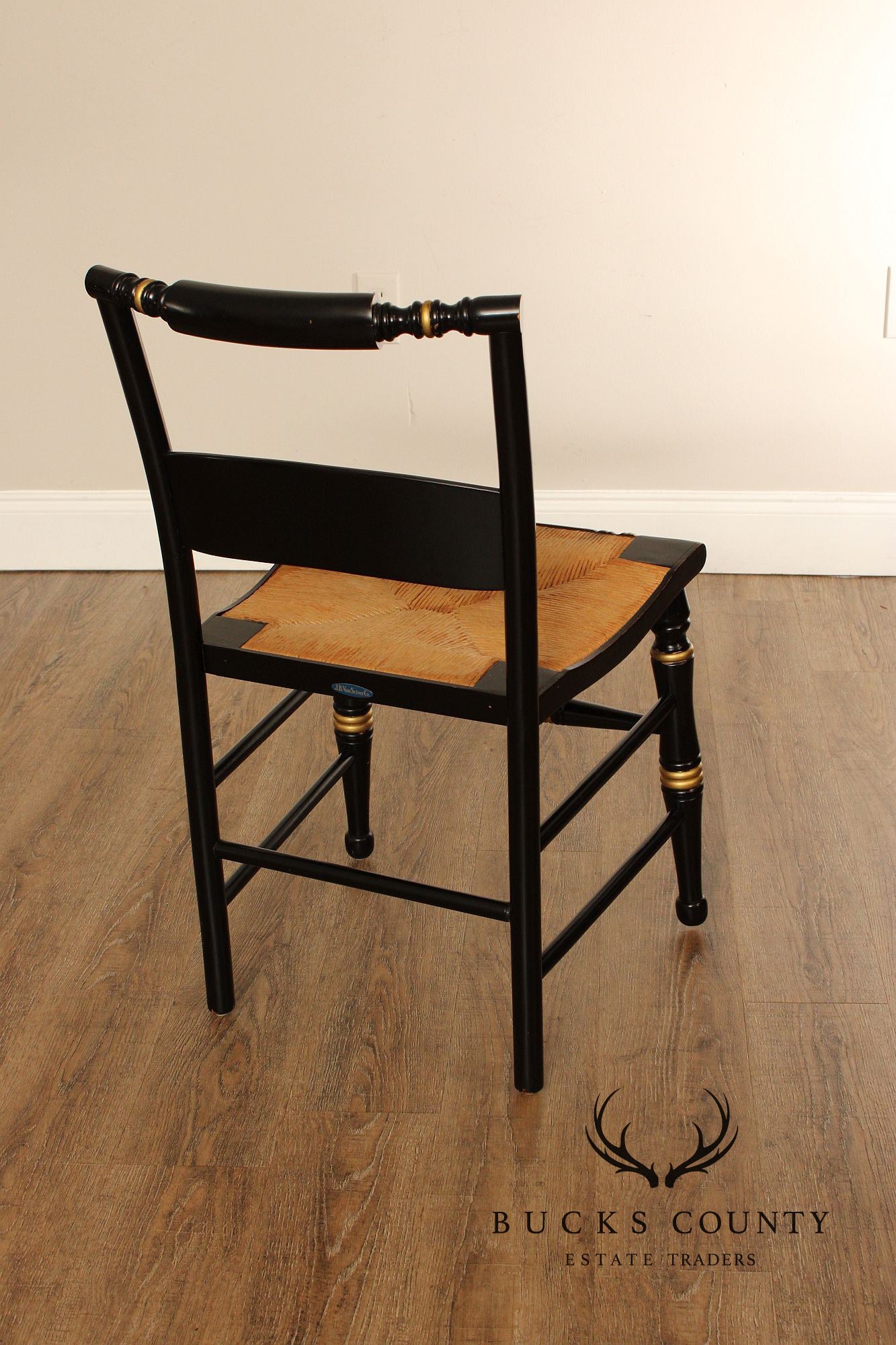 Early American Style Ebonized Rush Seat Side Chair