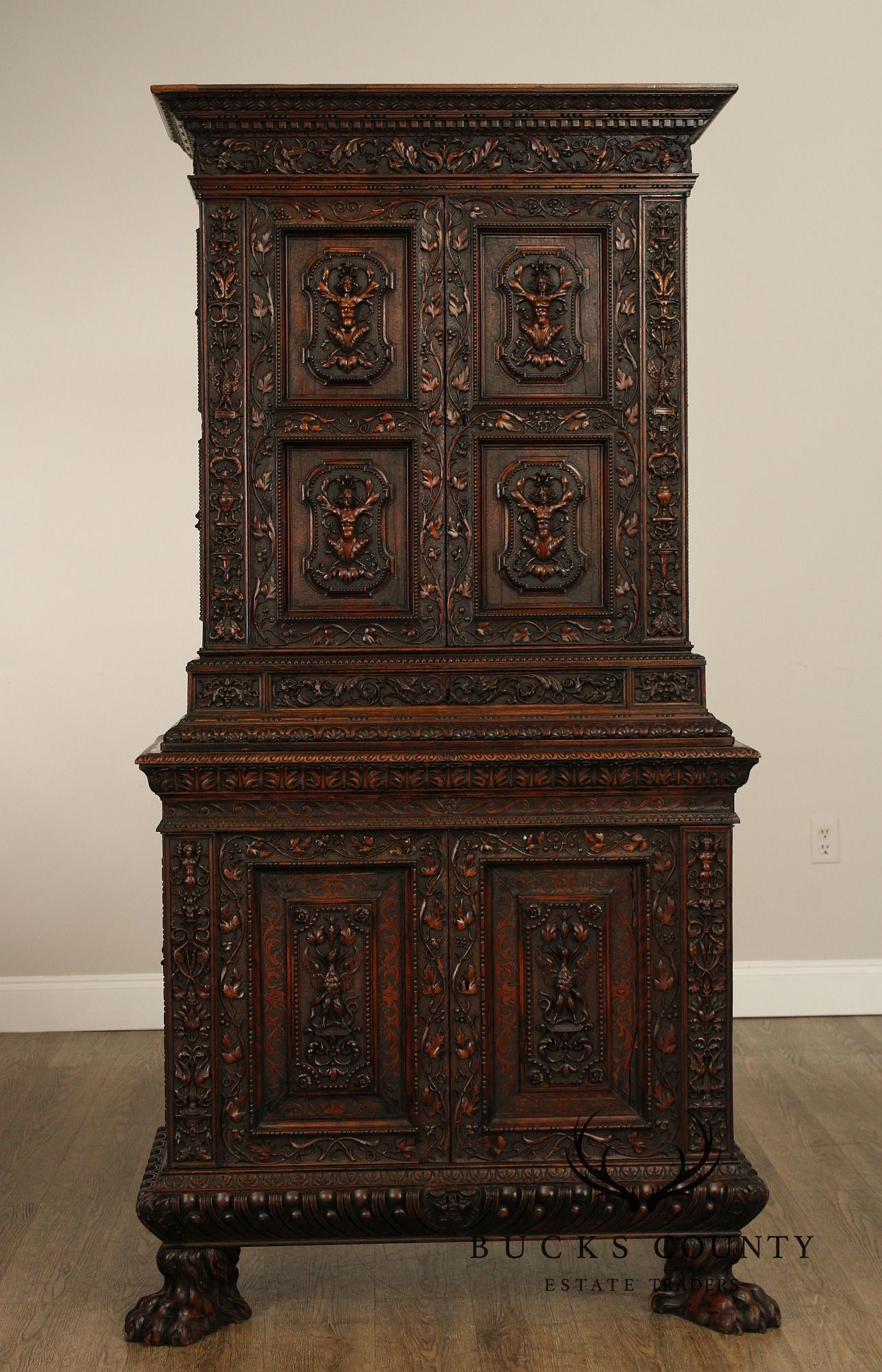 Antique French Renaissance Revival Finely Carved Walnut Cabinet