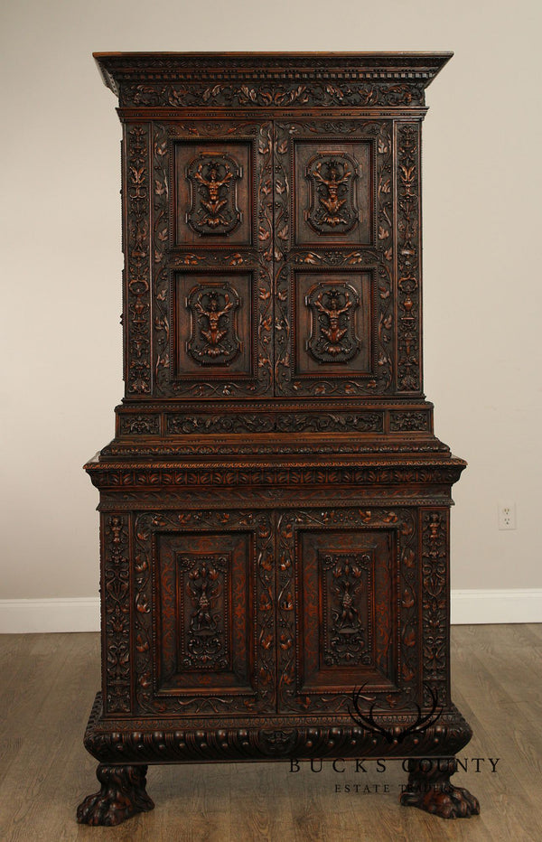 Antique French Renaissance Revival Finely Carved Walnut Cabinet