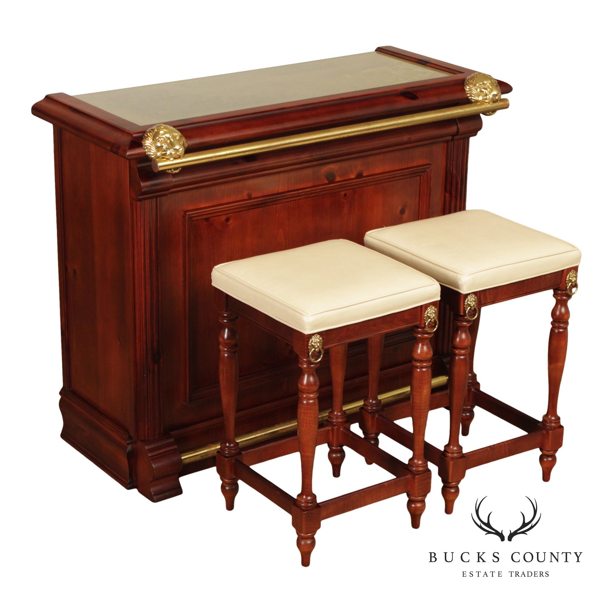 Pulaski Furniture Brass Top Lion Head Bar With Two Stools