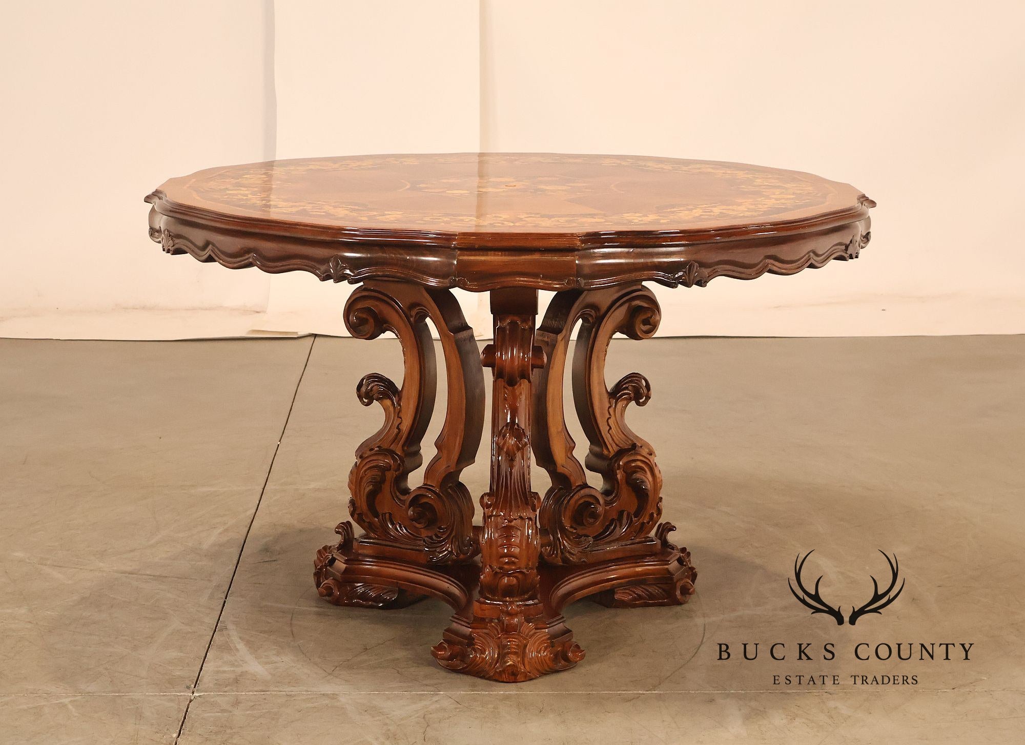 Italian Baroque Style Marquetry Inlaid Center Table