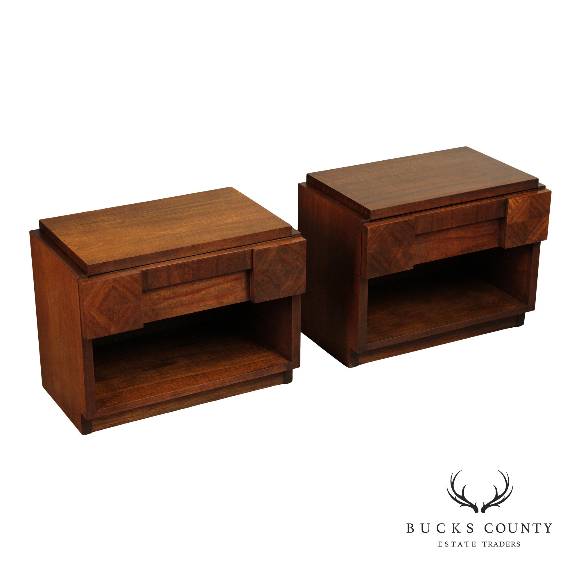 Lane Brutalist Pair of Walnut One-Drawer Nightstands