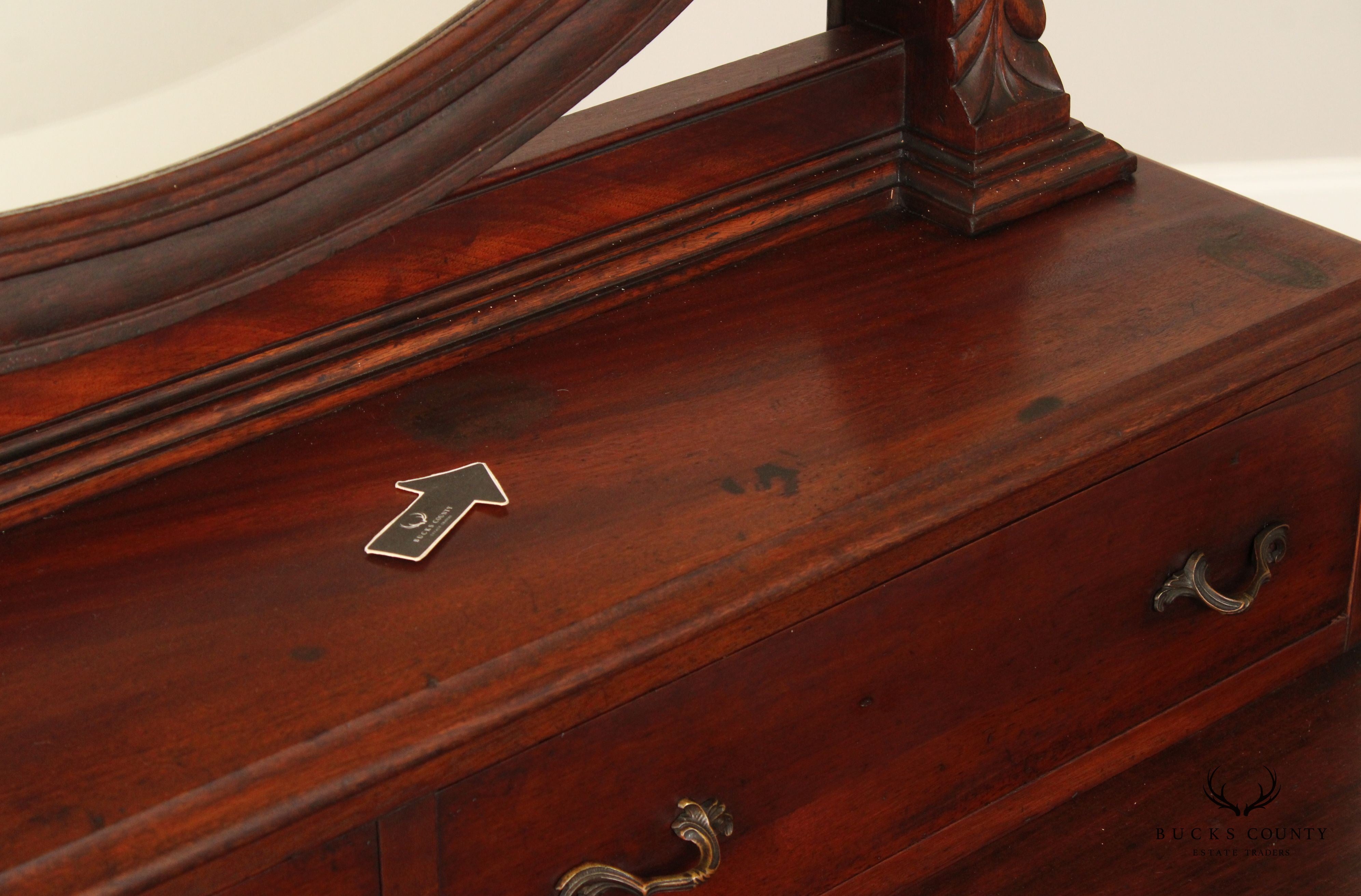 American Victorian Carved Mahogany Dresser With Mirror