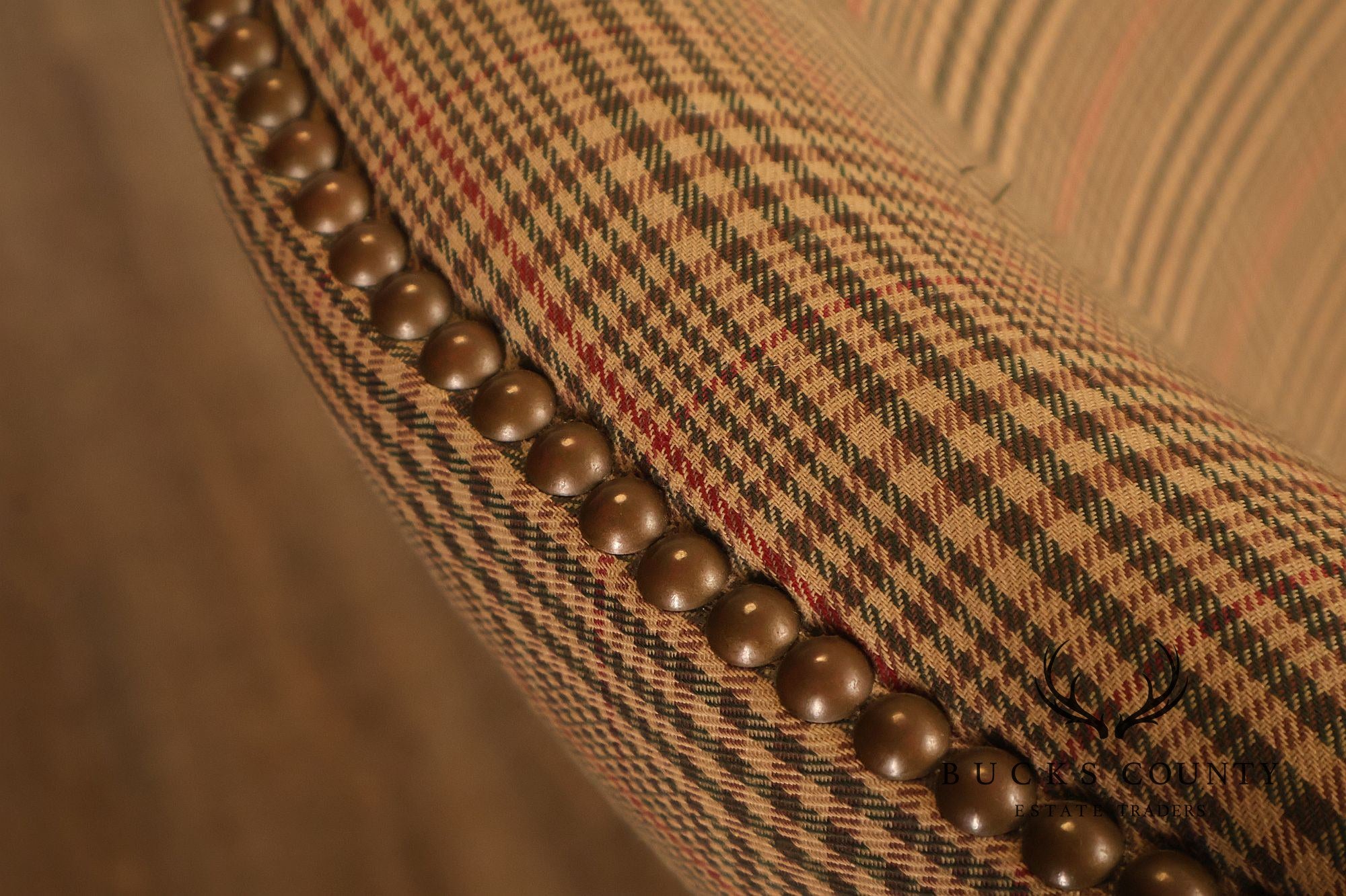 Ralph Lauren Traditional Plaid Upholstered Wingback Lounge Chairs