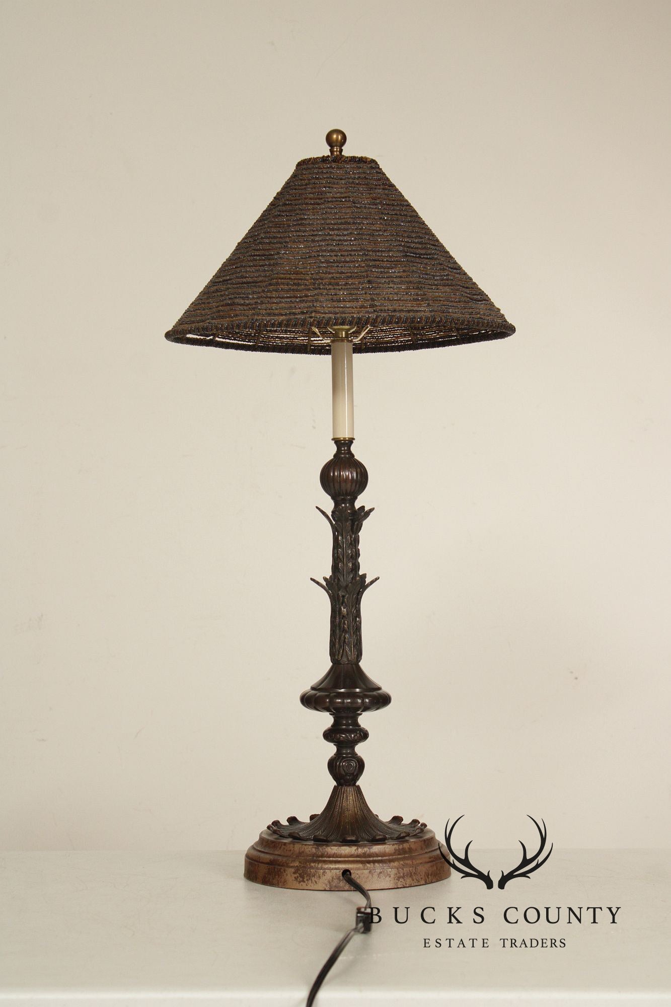Vintage Bronze Acanthus Leaf Candlestick Table Lamp