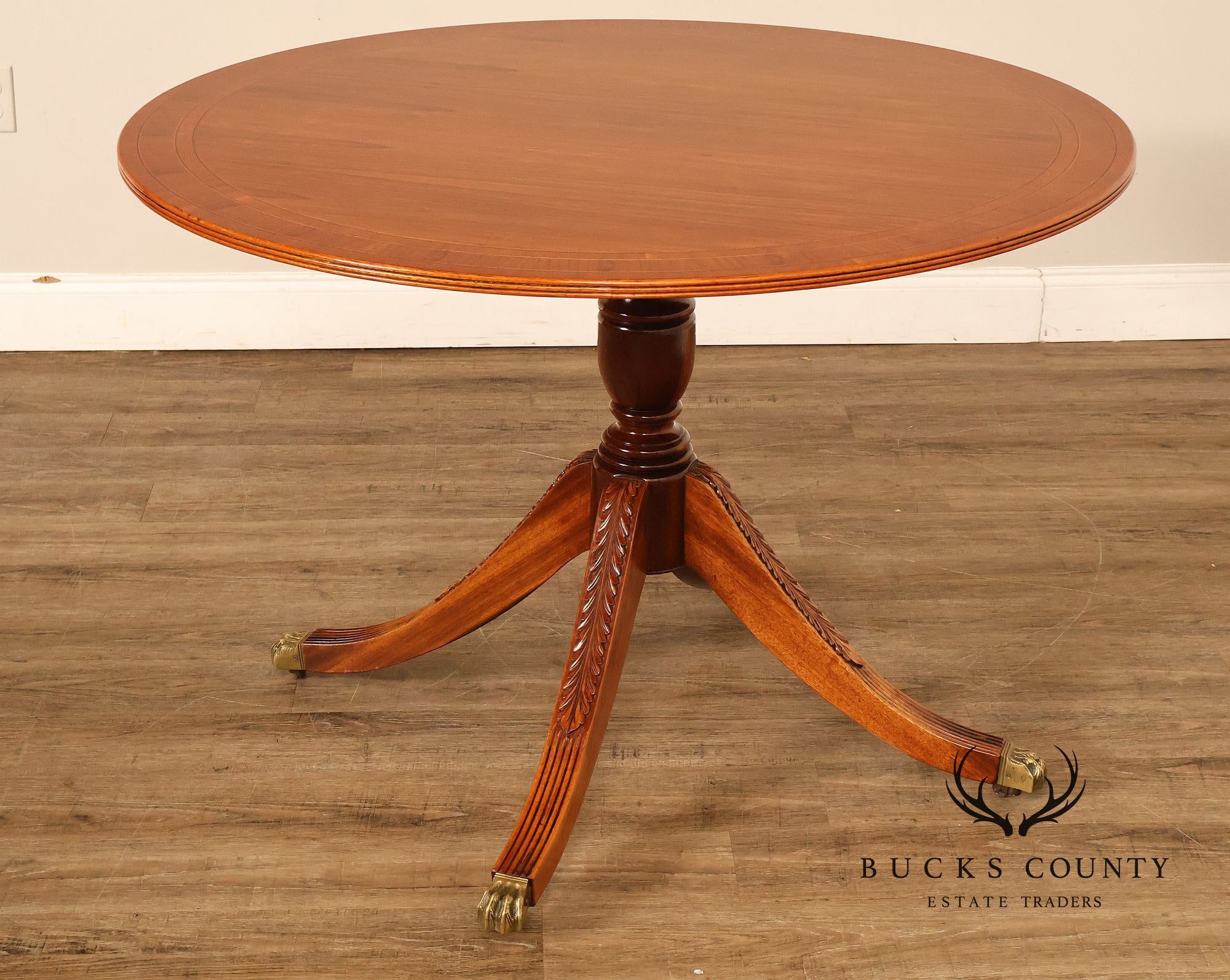 Duncan Phyfe Style Mahogany Round Breakfast Table With Brass Claw Feet