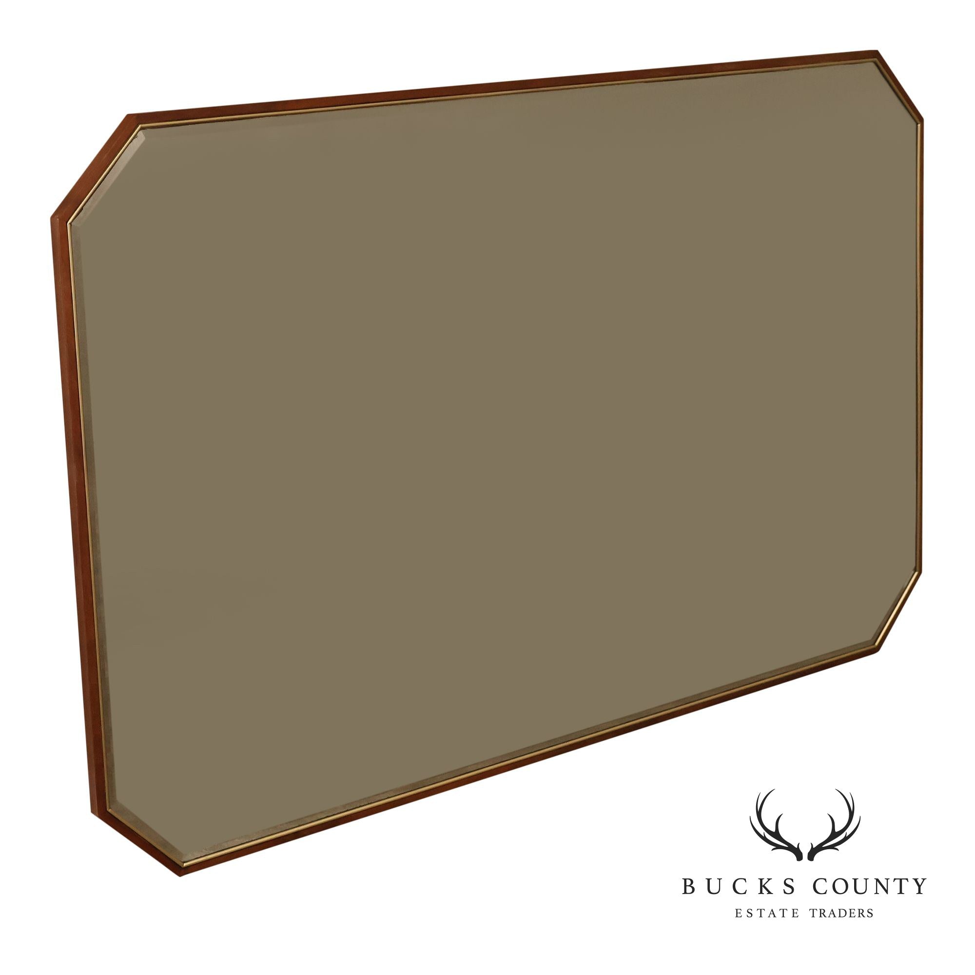 Mid Century Modern Walnut Frame Large Octagonal Wall Mirror