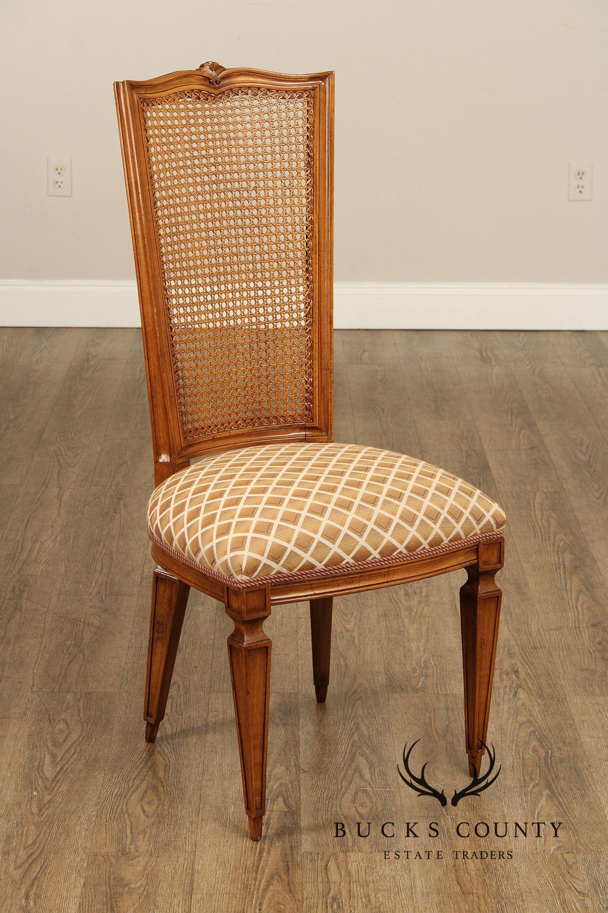 Karges Italian Provincial Vintage Set Of Four Walnut Cane Back Dining Chairs