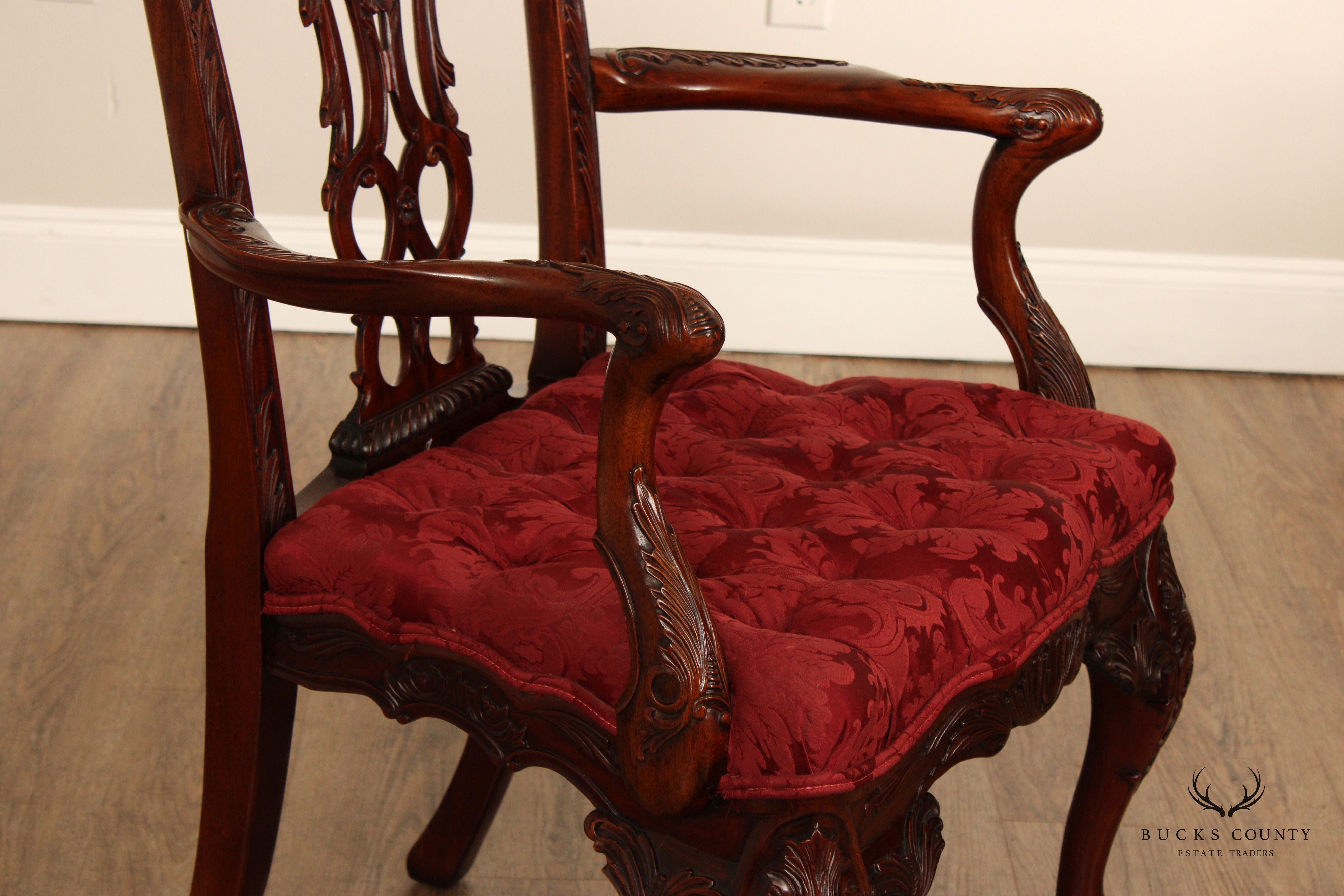 Maitland Smith Georgian Style Carved Mahogany Armchair