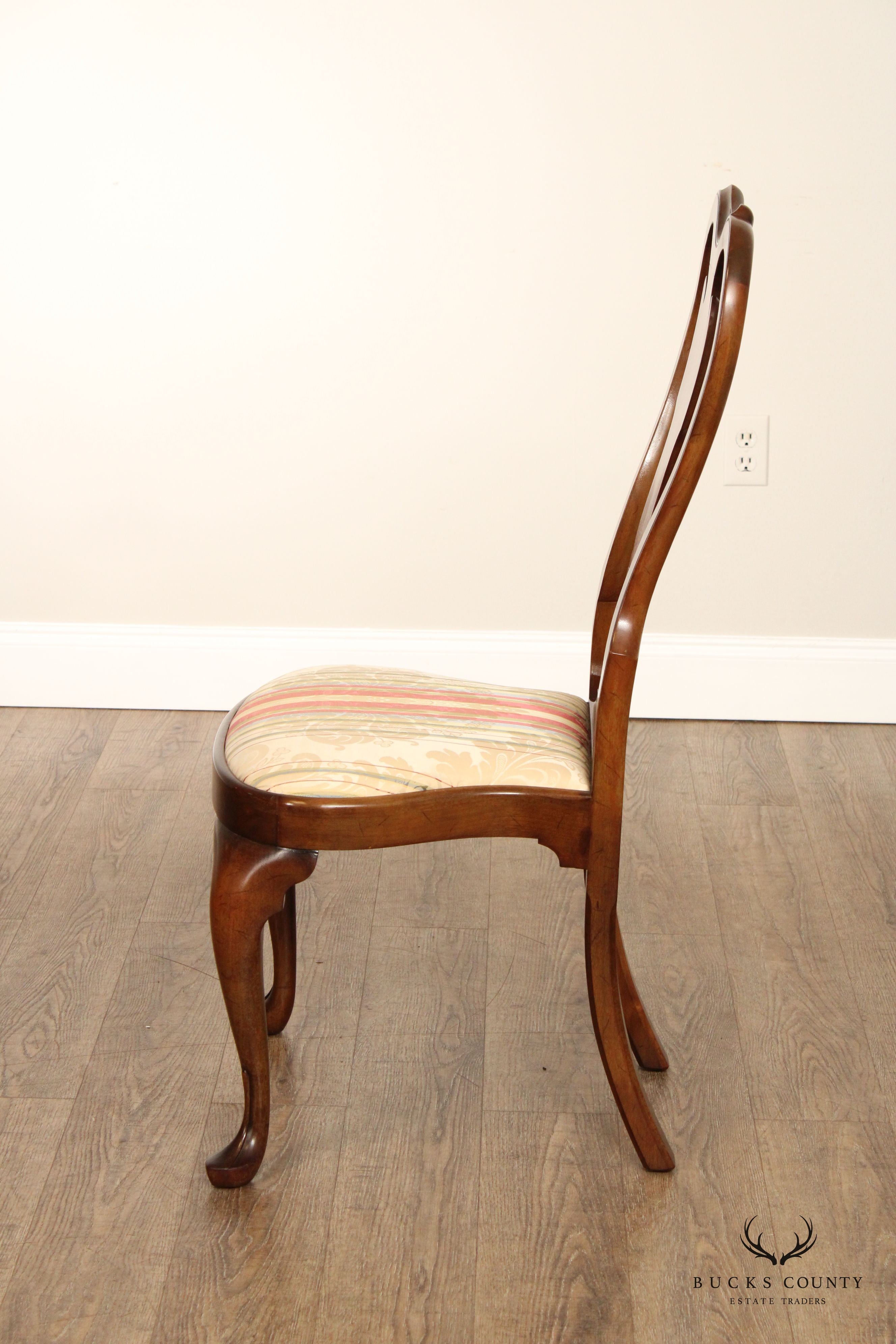 Vintage Queen Anne Style Side Chair With Upholstered Seat