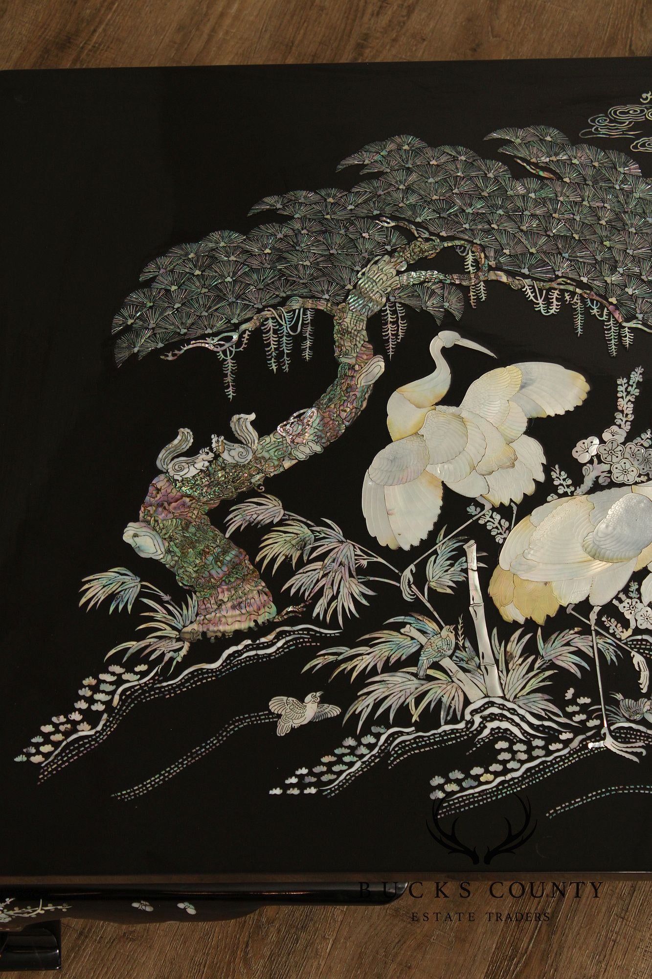 Korean Vintage Black Lacquer And Mother of Pearl Inlaid Coffee Table