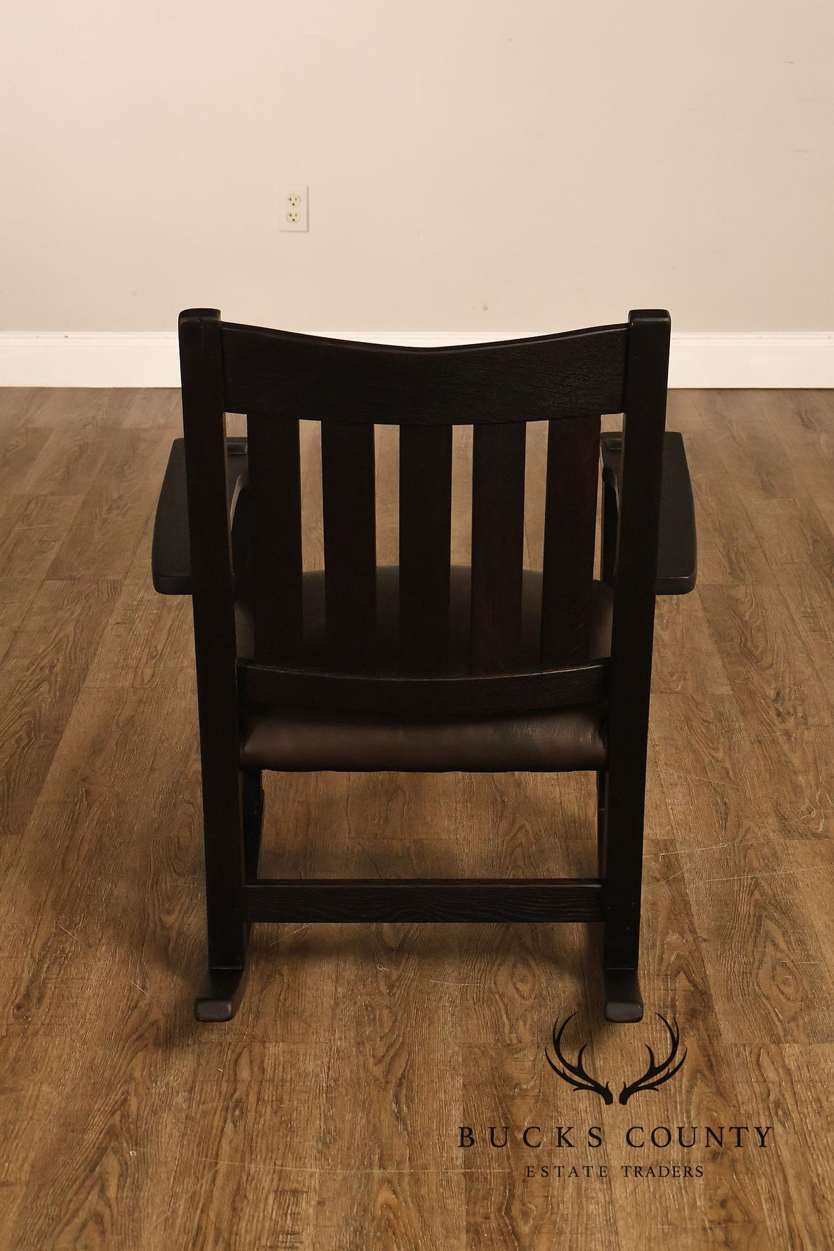 Antique Gustav Stickley Mission Oak V Back Rocking Armchair