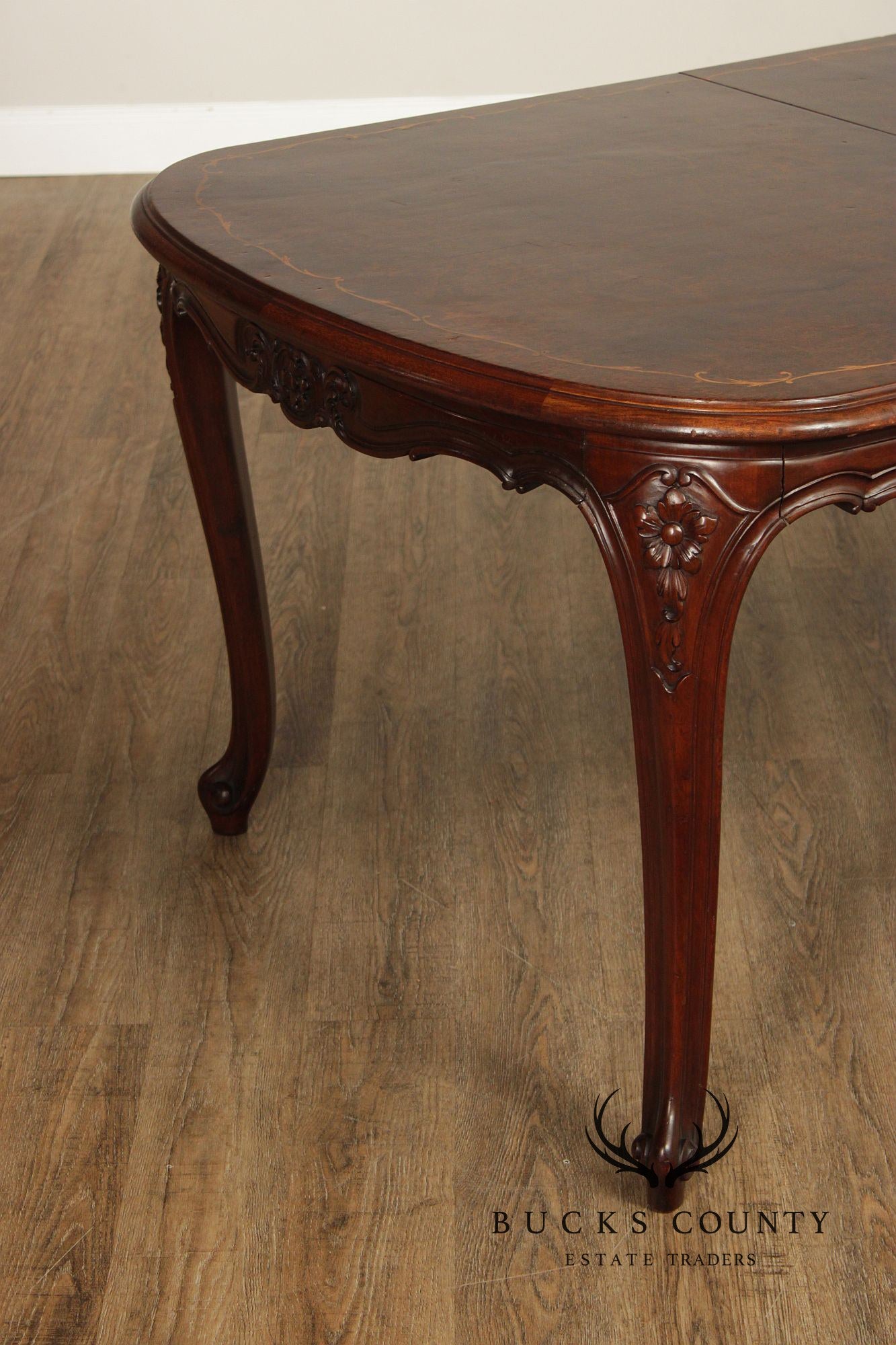 Louis XV Style Inlaid Burl Walnut Extendable Dining Table