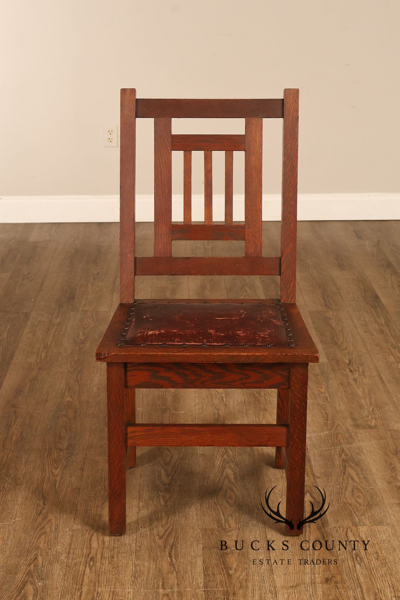 Antique American Arts & Crafts Mission Set Of 3 Oak Side Chairs