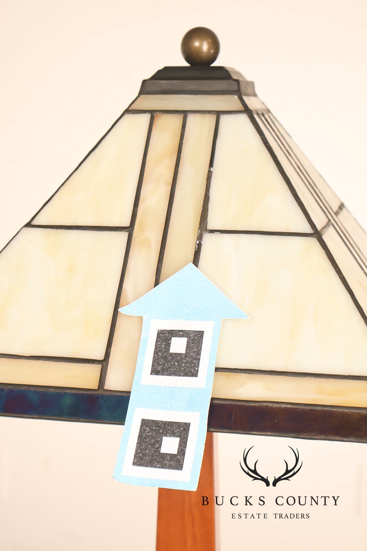 Stickley Stained Glass Shade Cherry Wood Table Lamp