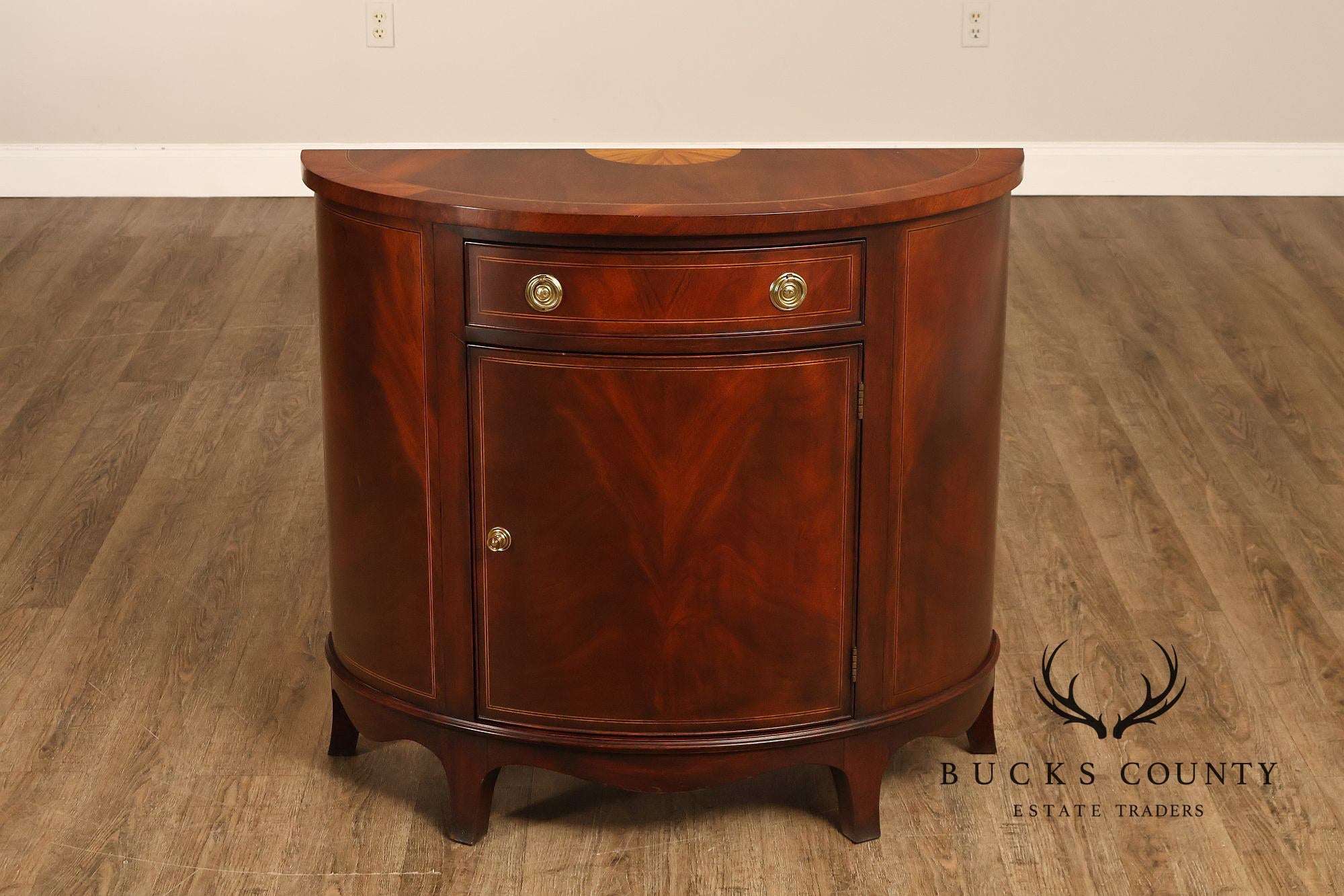 Henkel Harris Mahogany Demilune Console Cabinet Console