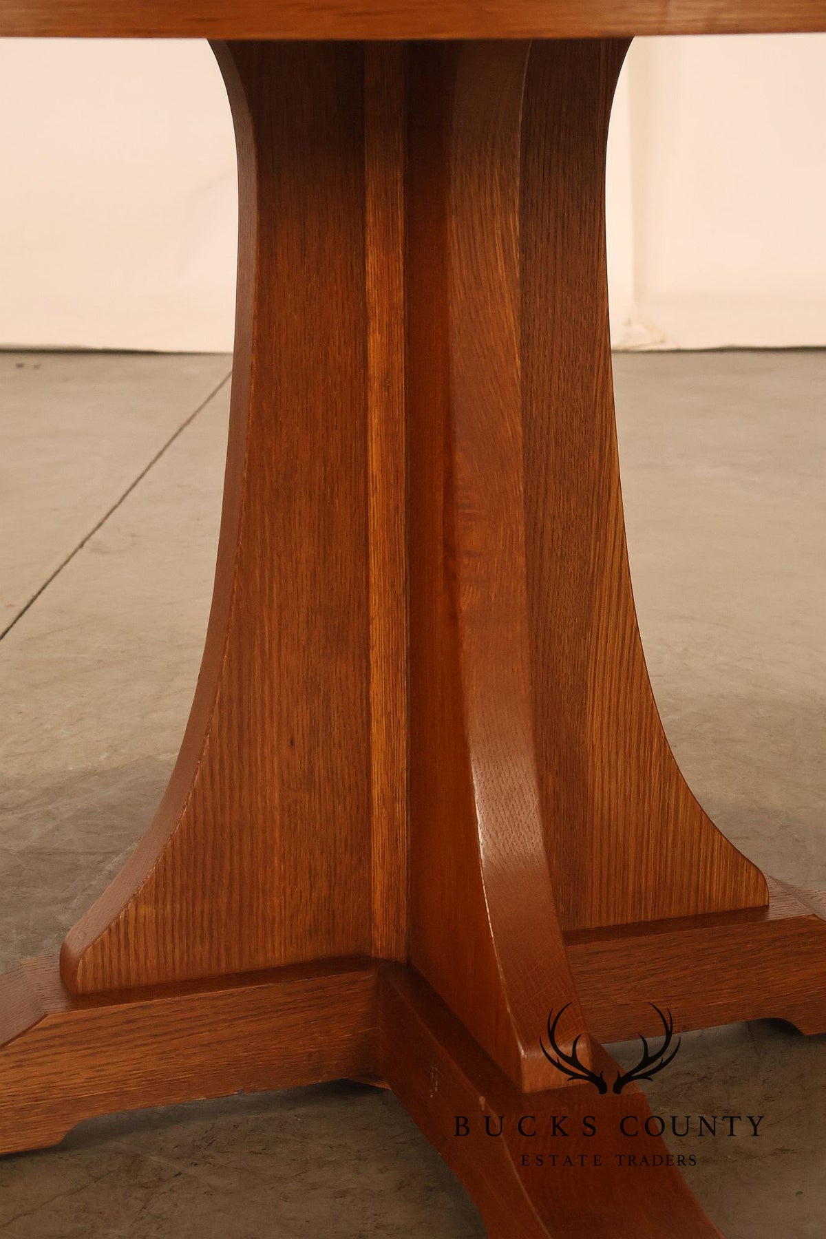 Stickley Mission Collection Round Oak Pedestal Dining Table With Two Leaves