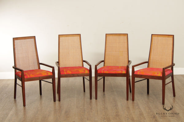 Founders Mid Century Modern Set Of Four Walnut And Cane Dining Chairs
