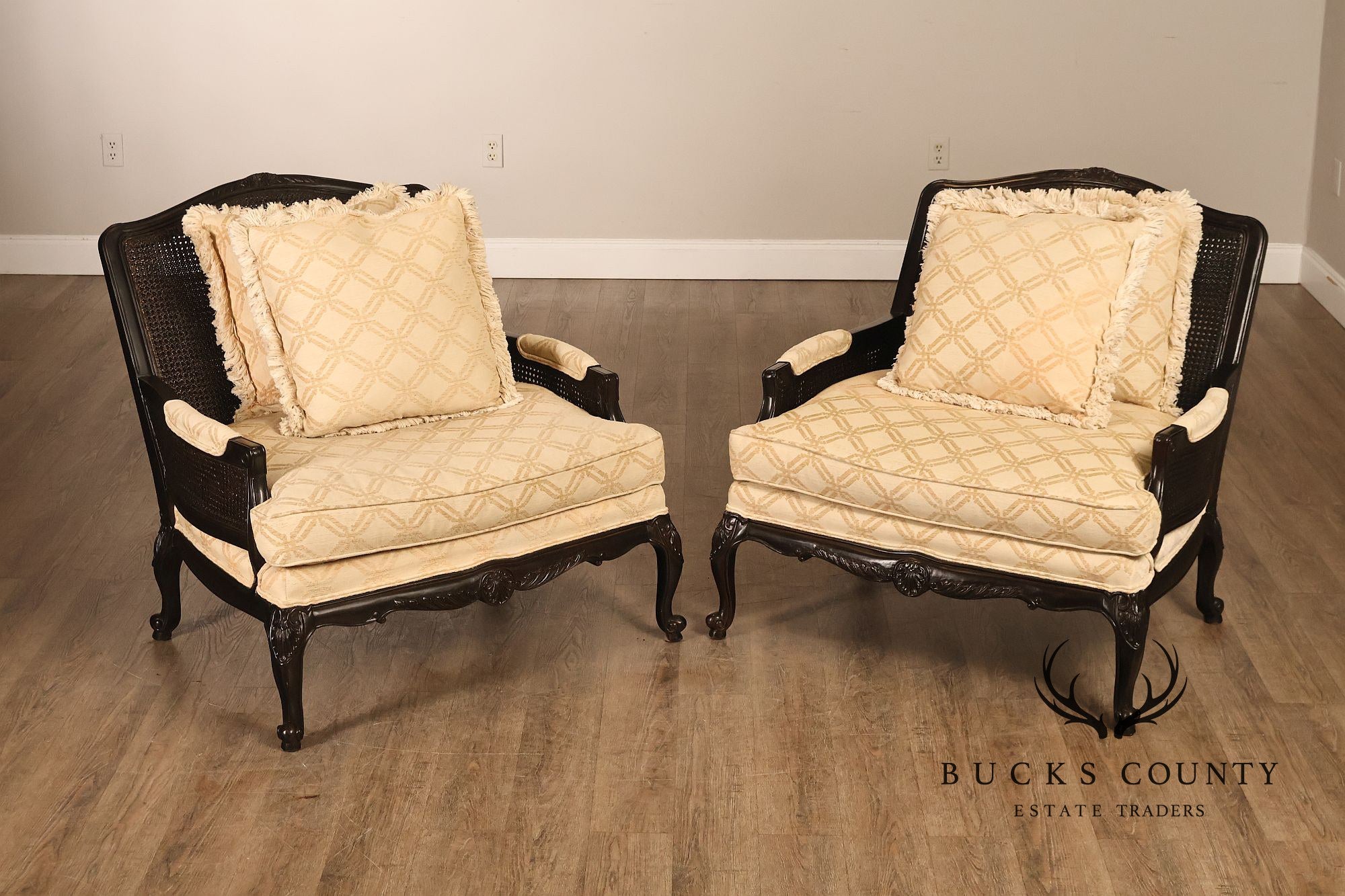 Laneventure Louis XV Style Pair of Caned Bergere Armchairs